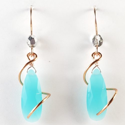 Milky blue crystal spiral earrings in yellow gold, silver, or rose gold ...