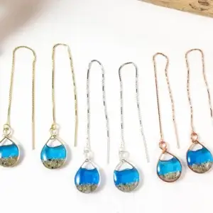 Marine blue water and sand threader earrings