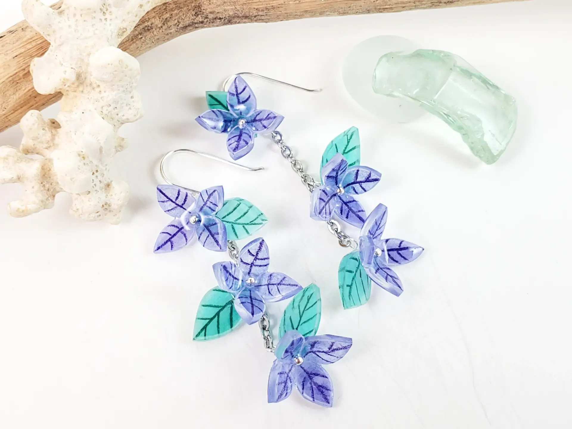 Purple flower lei earrings