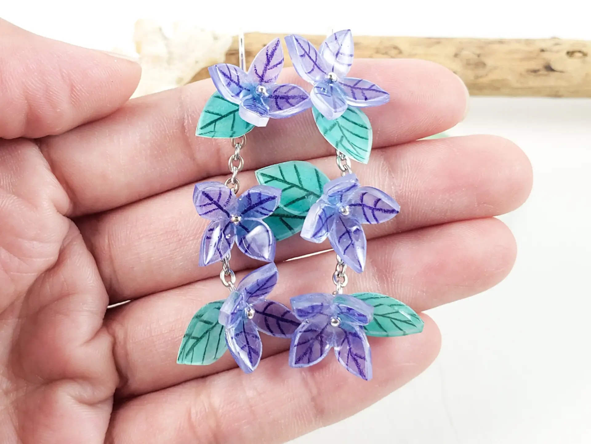 Purple flower lei earrings - Image 2