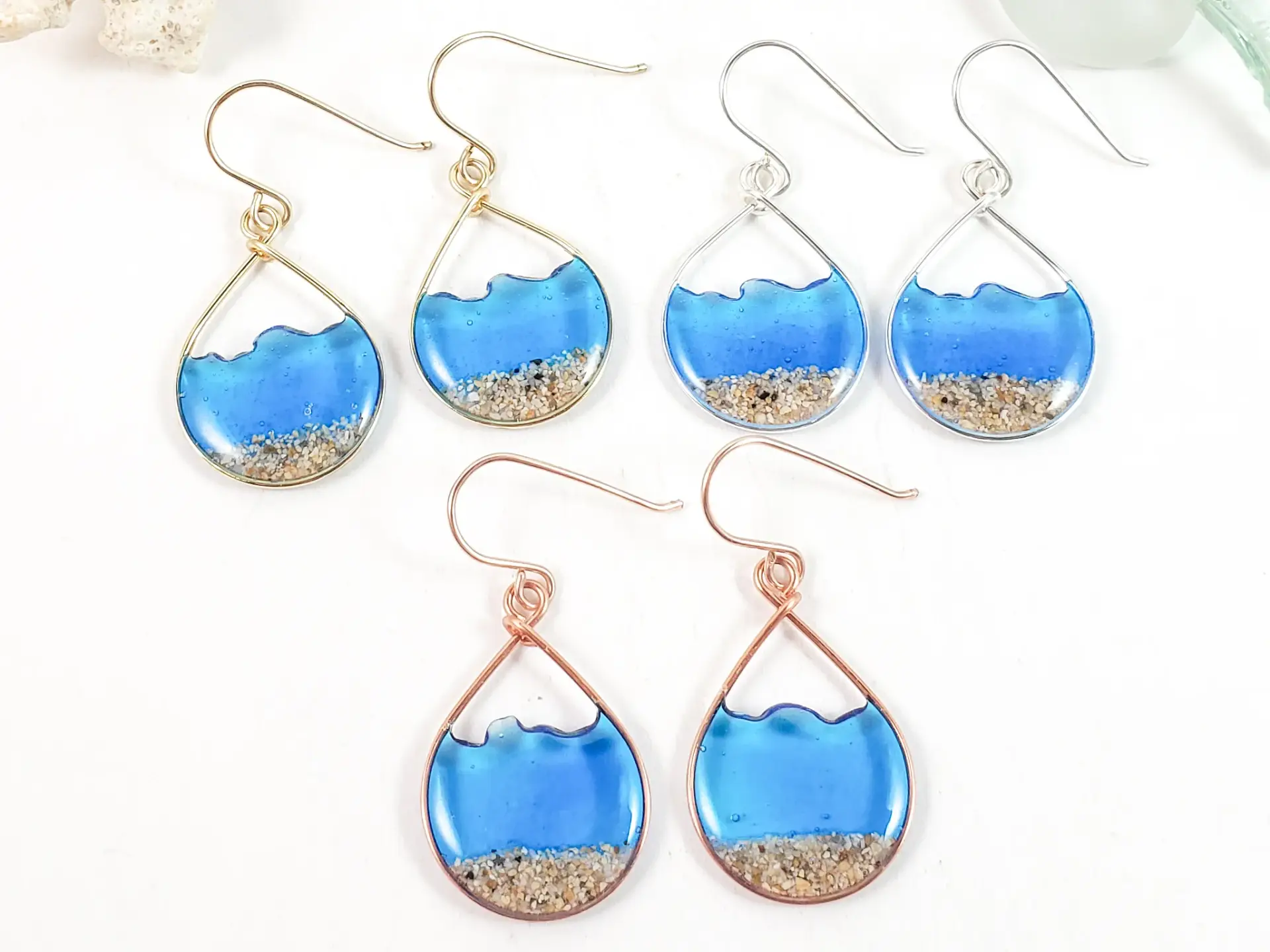 Marine blue water sand teardrop earrings and necklace-small size - Image 7