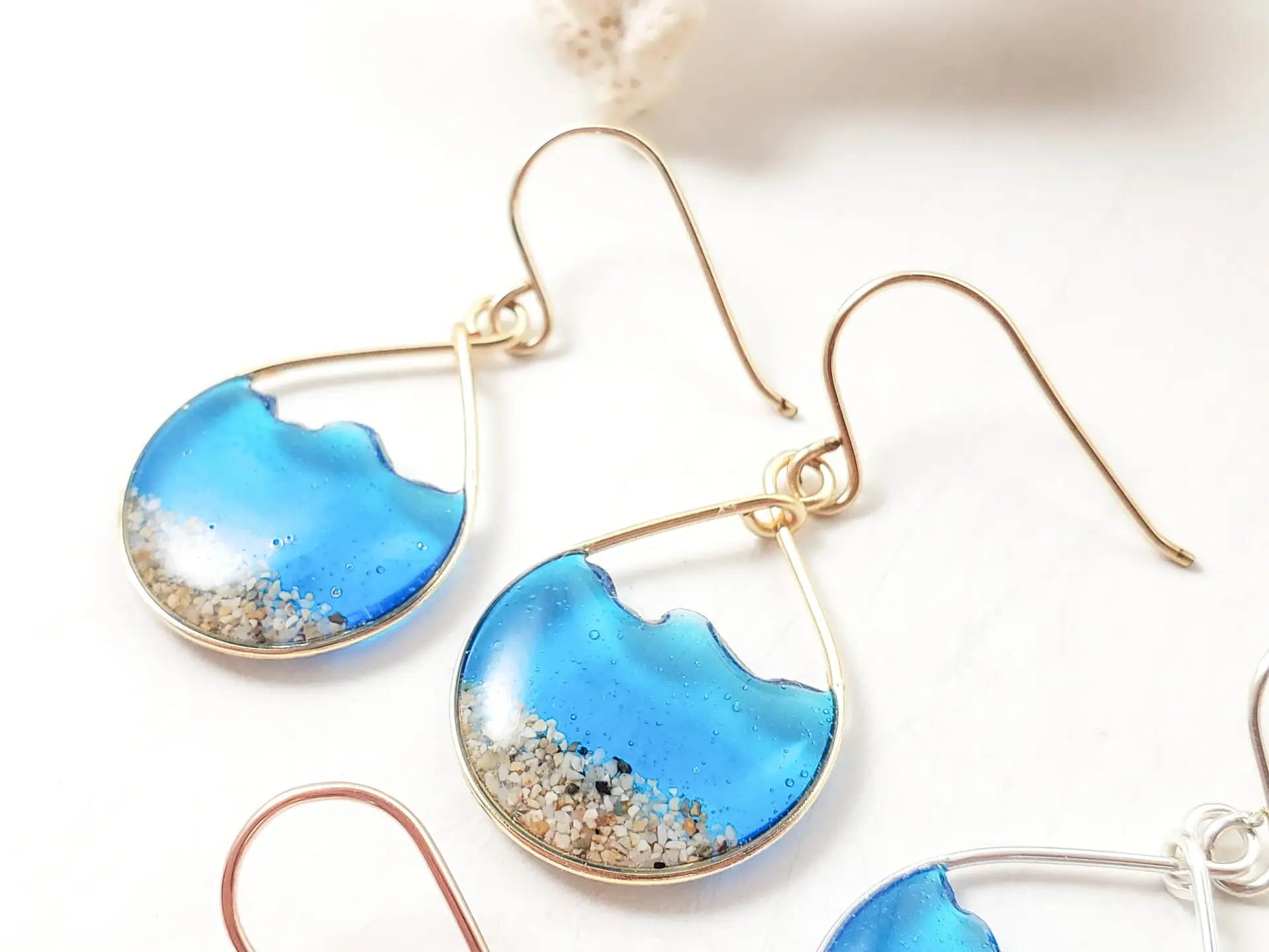 Marine blue water sand teardrop earrings and necklace-small size - Image 2