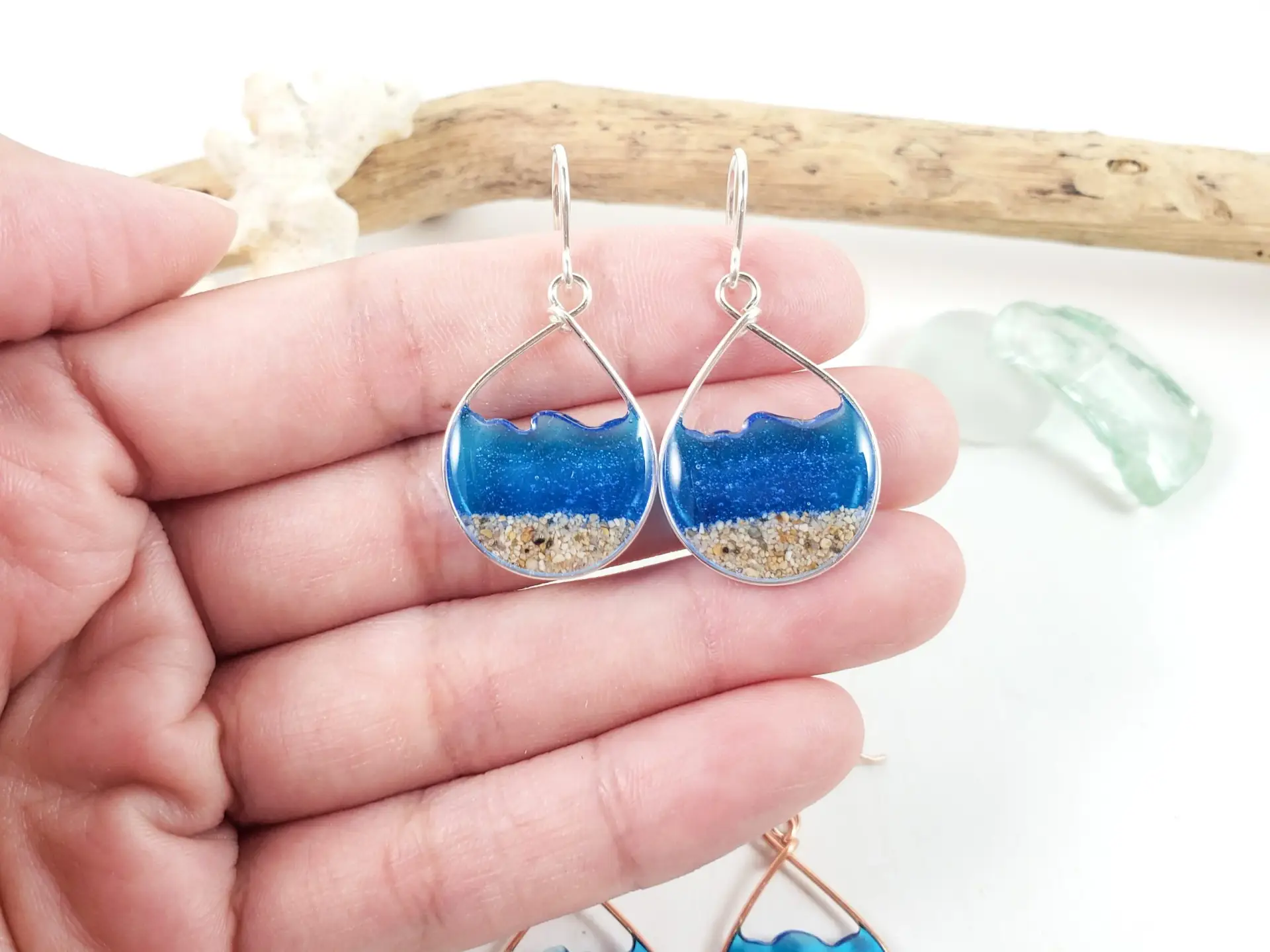 Marine blue water sand teardrop earrings and necklace-small size - Image 3