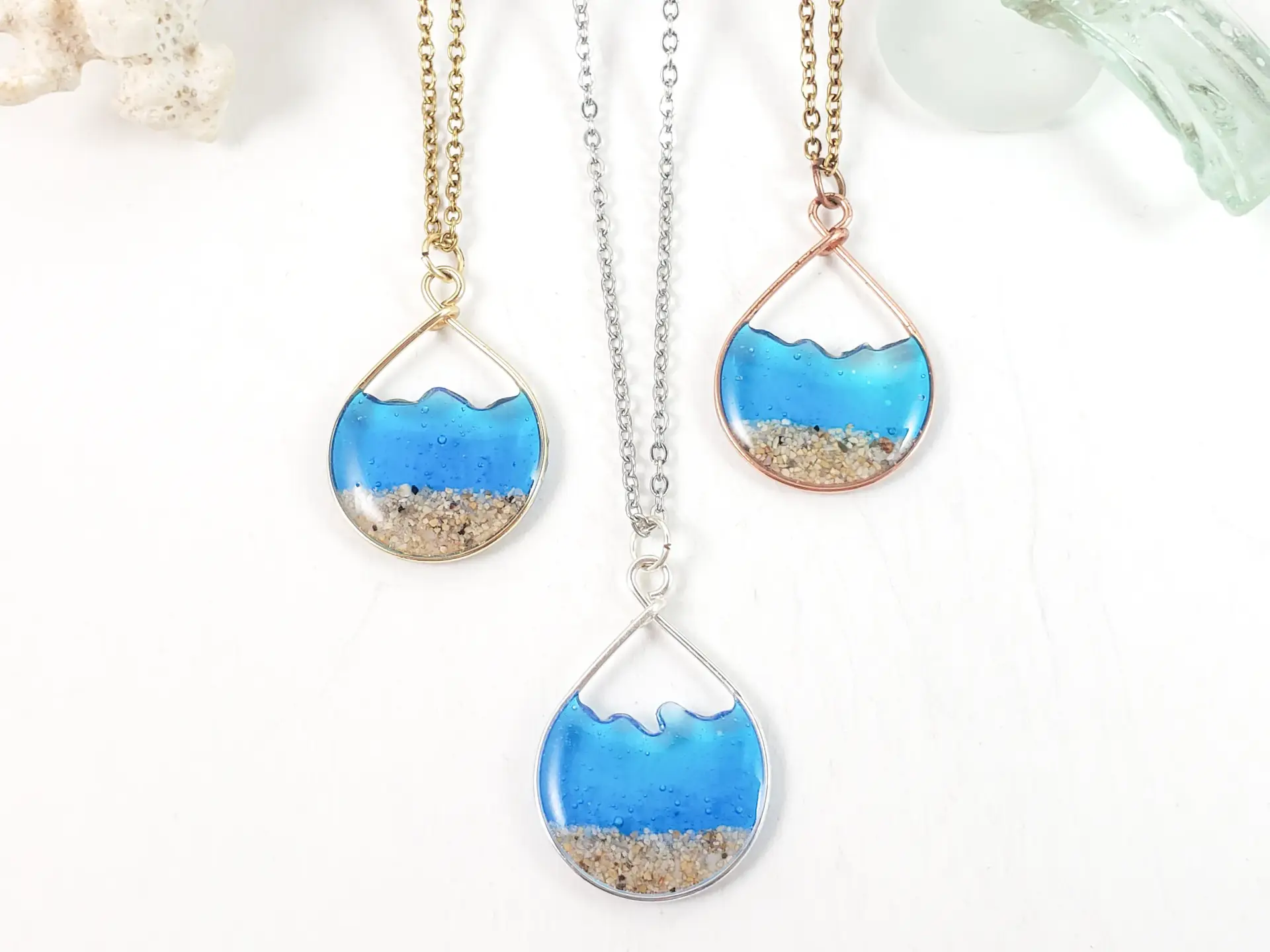 Marine blue water sand teardrop earrings and necklace-small size - Image 8