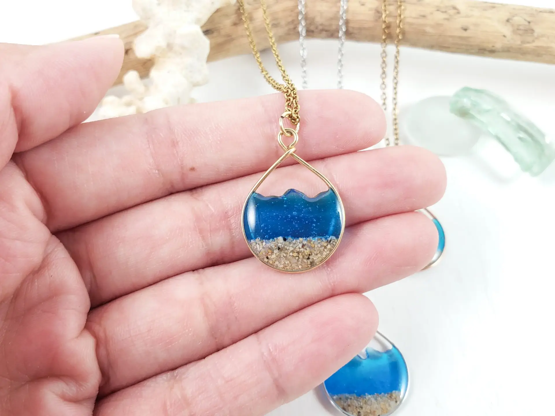 Marine blue water sand teardrop earrings and necklace-small size - Image 6