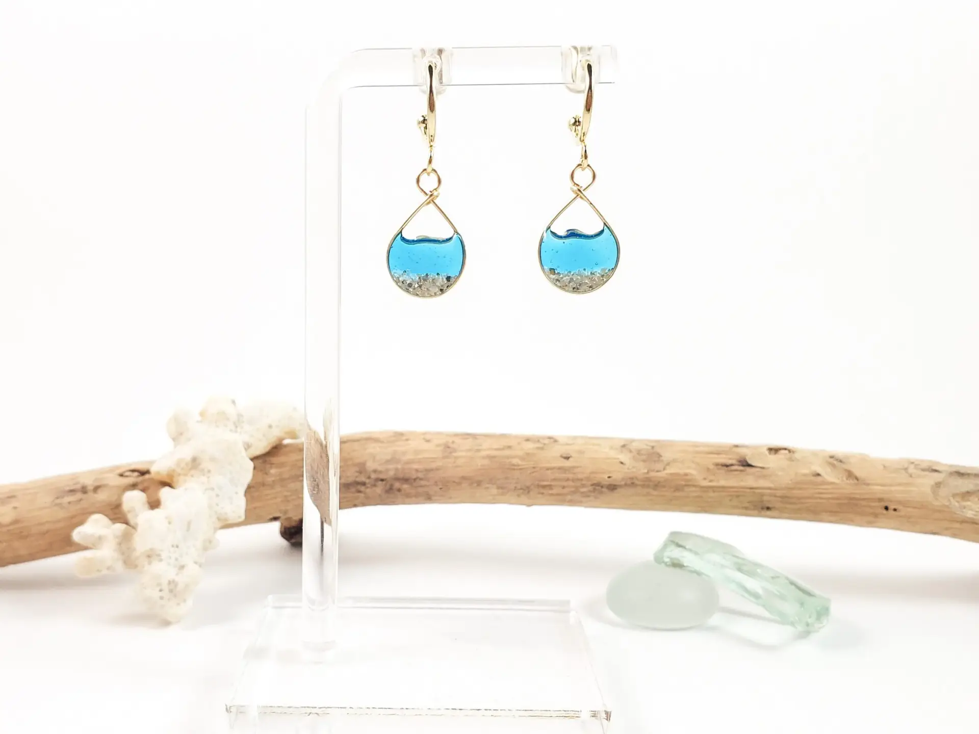 Marine blue water sand mini hoop earrings - Image 3