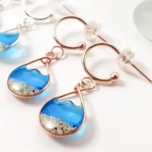 Marine blue water sand mini hoop earrings