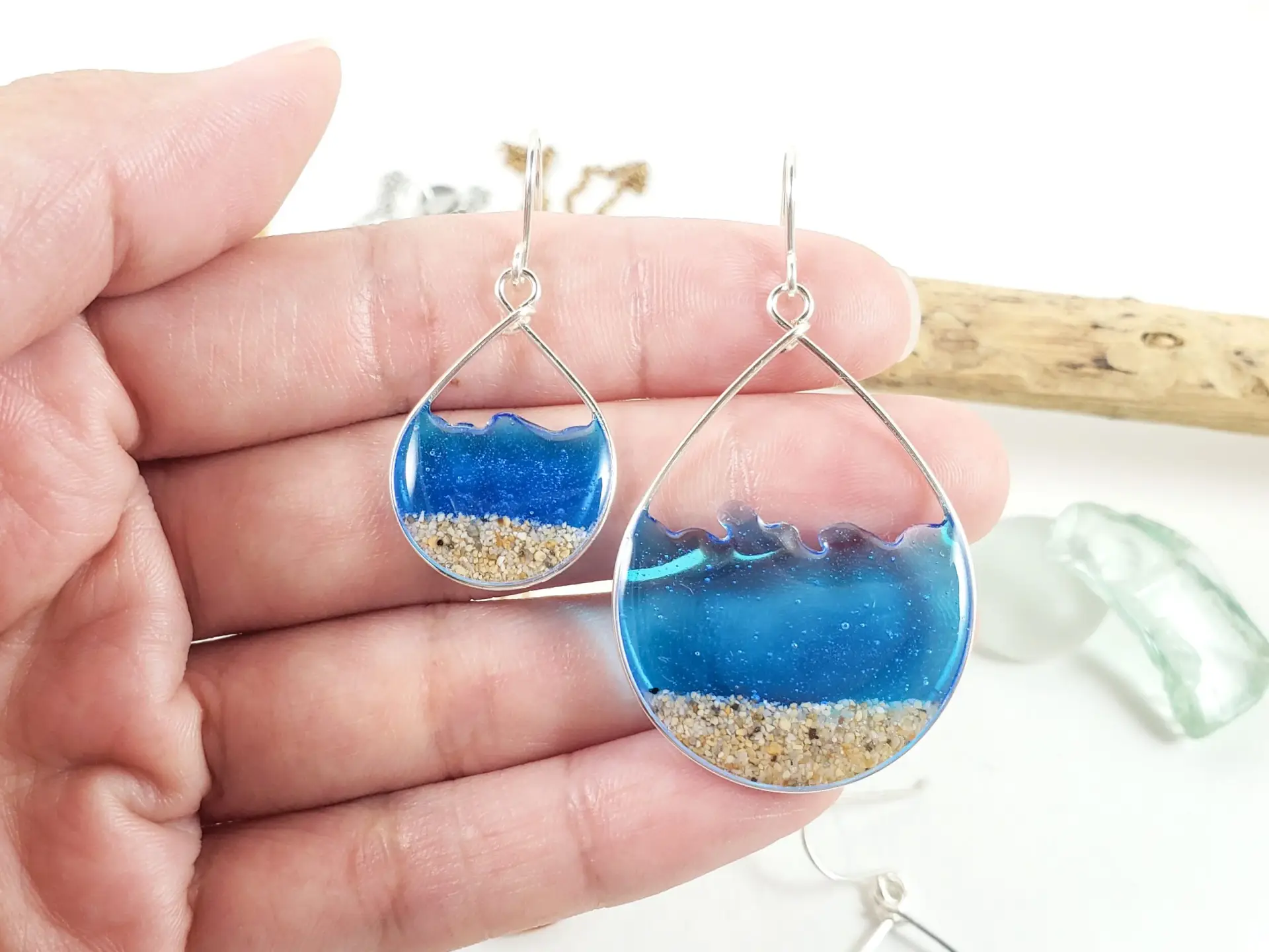 Marine blue water sand teardrop earrings and necklace-small size - Image 5