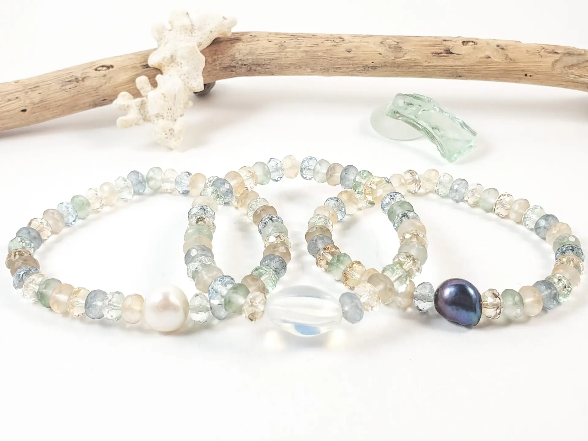 Sandy Beach Glass Stretch Bracelet