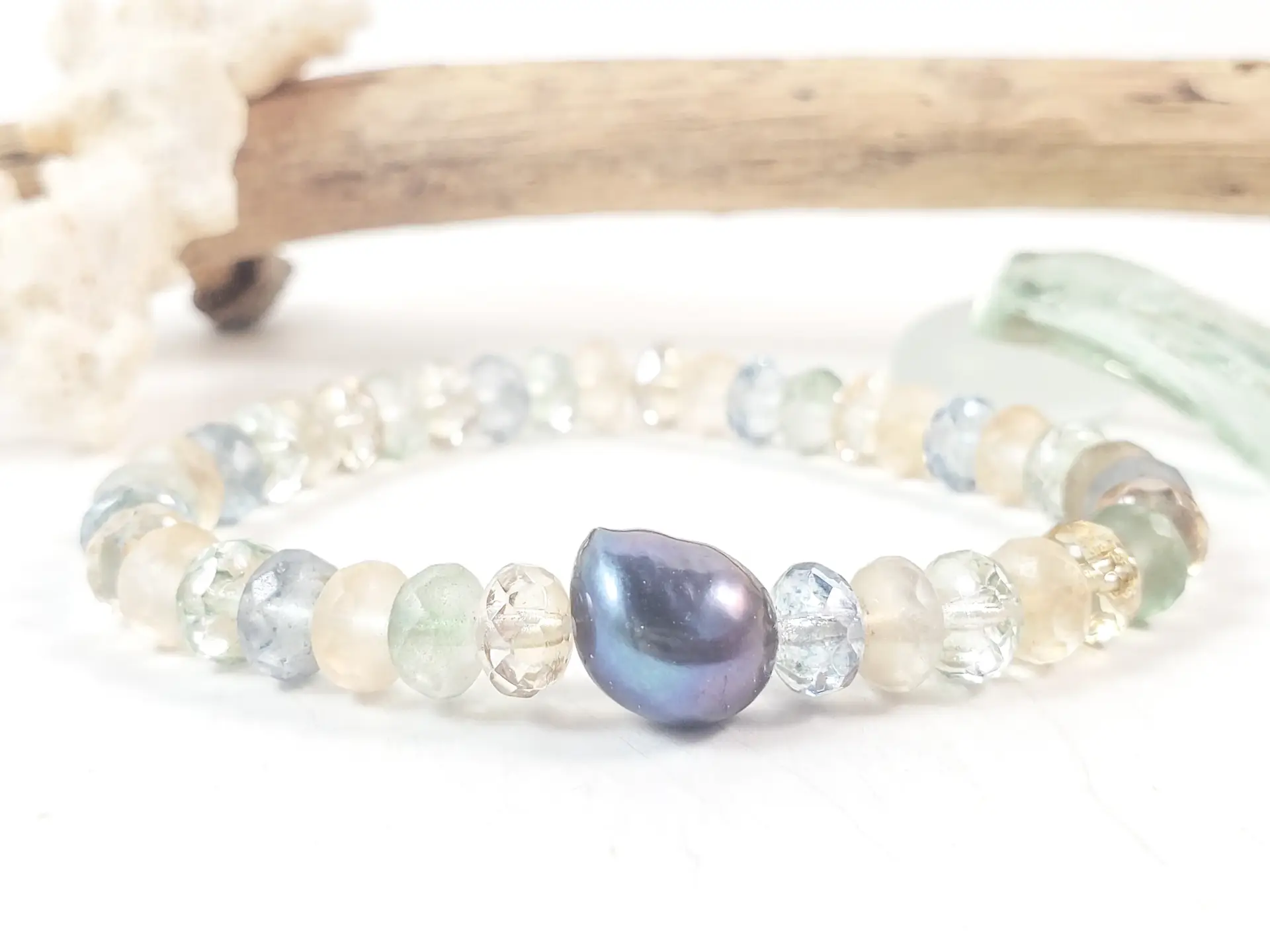 Sandy Beach Glass Stretch Bracelet - Image 2