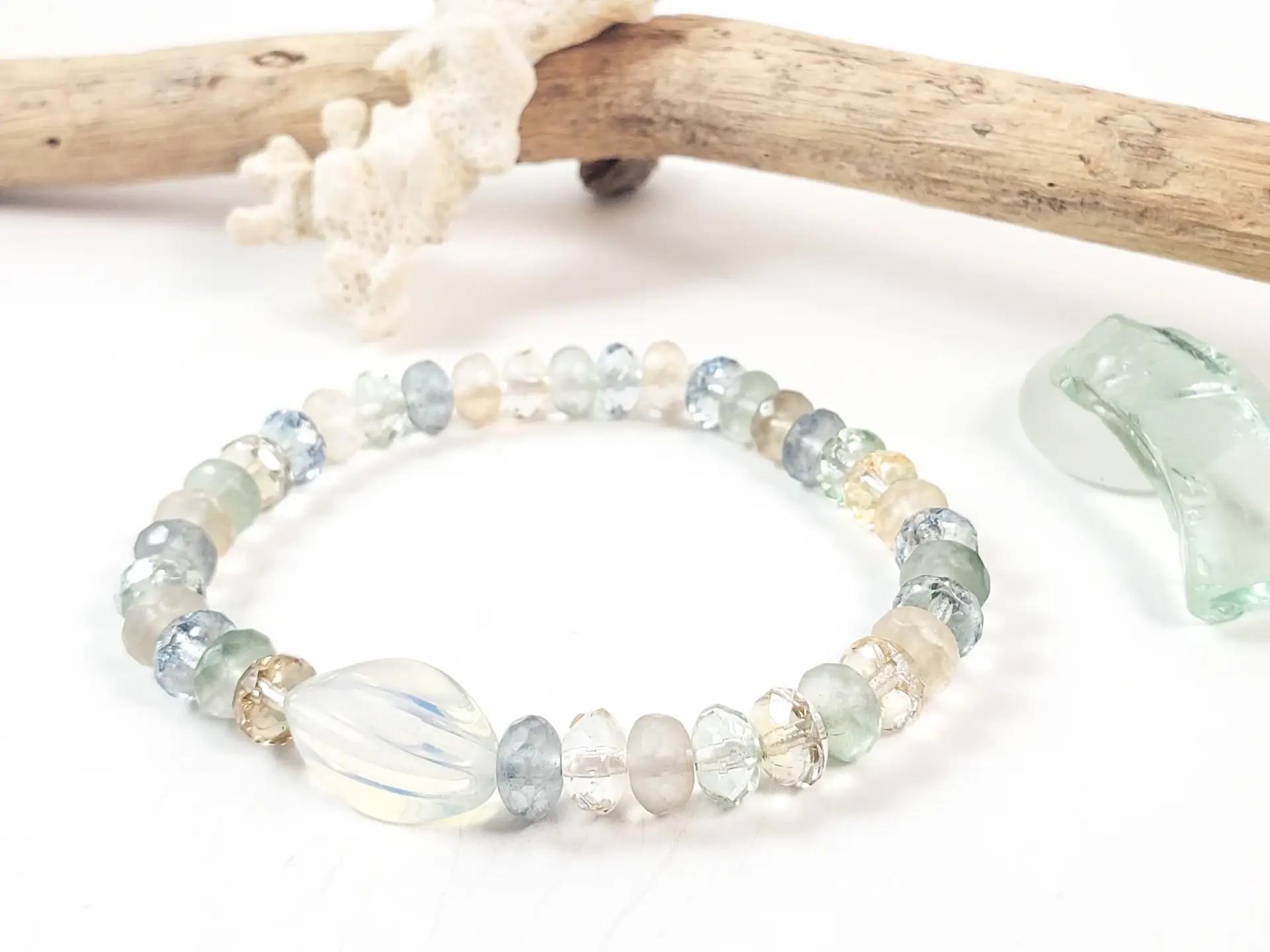 Sandy Beach Glass Stretch Bracelet - Image 3