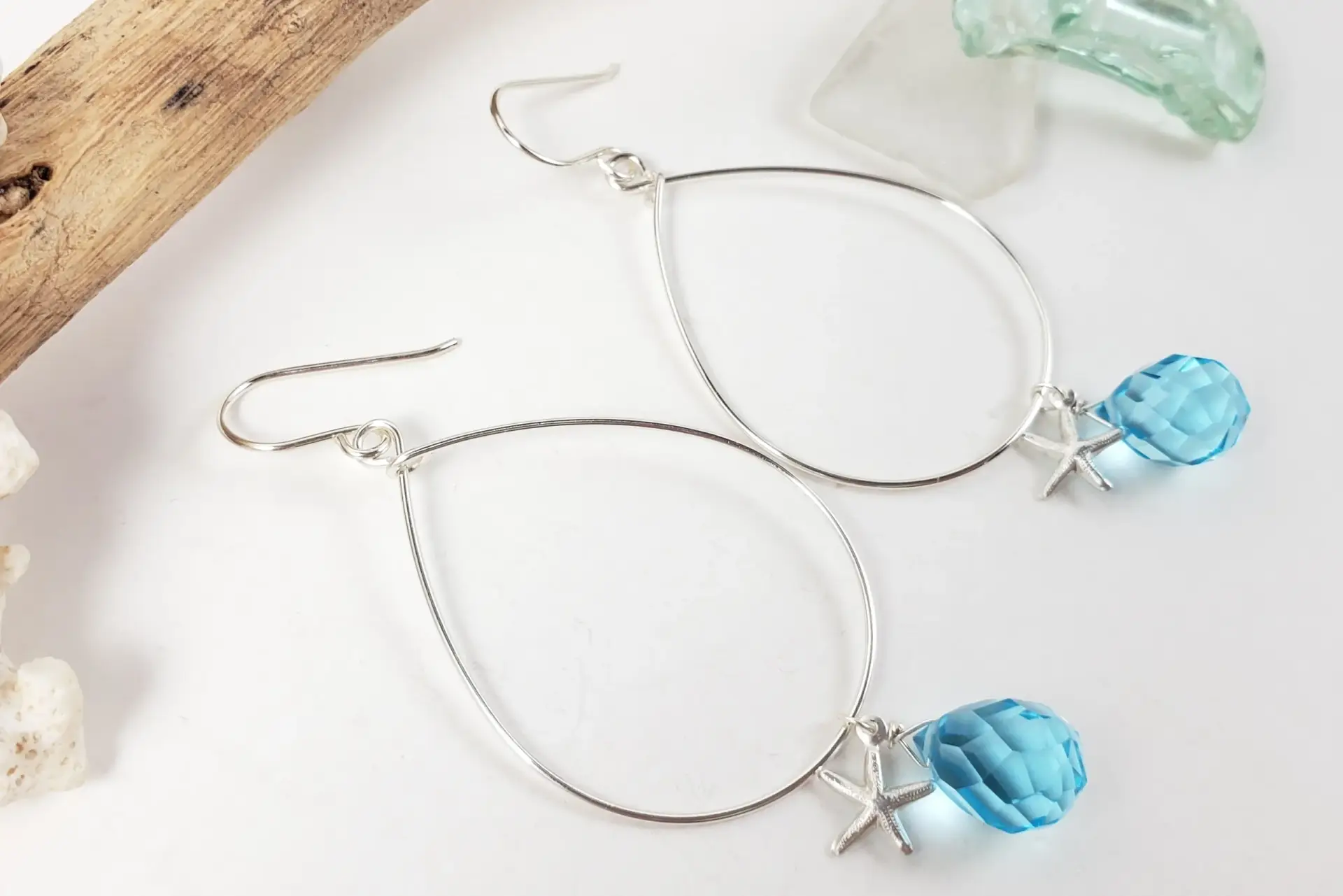 Blue crystal starfish teardrop earrings - Image 5