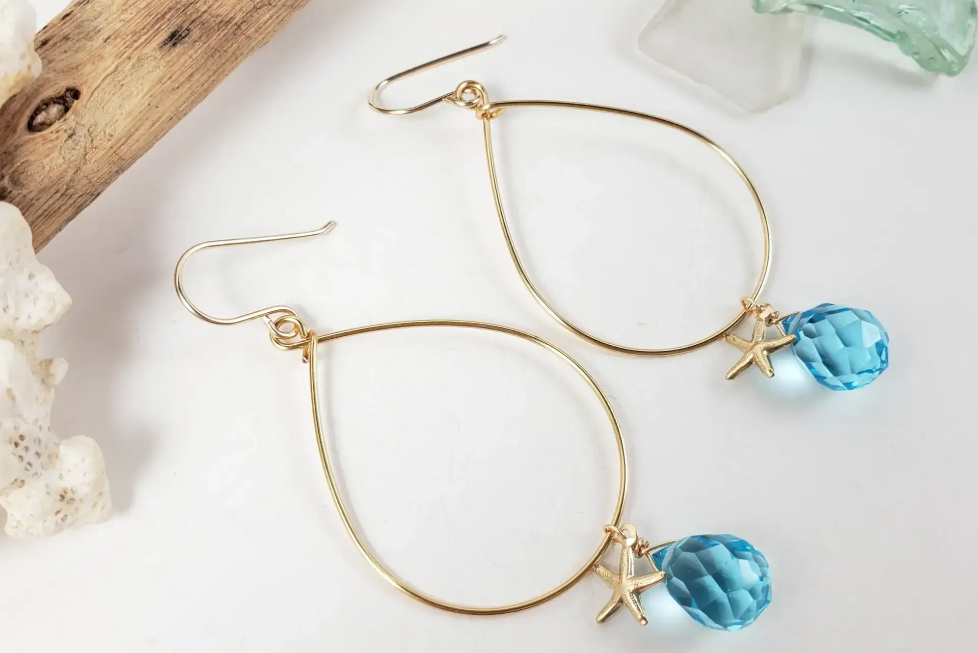 Blue crystal starfish teardrop earrings - Image 3