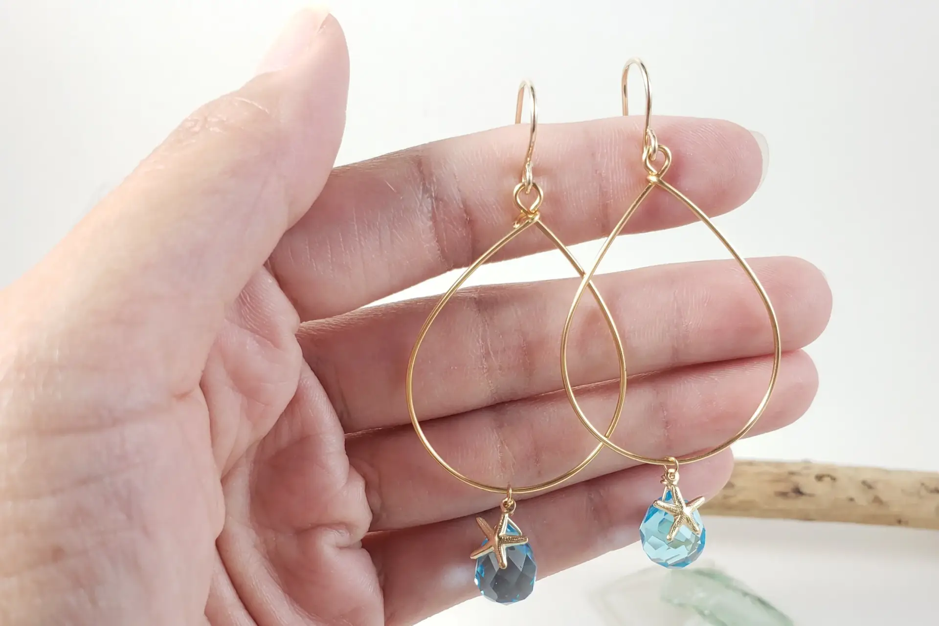 Blue crystal starfish teardrop earrings - Image 2