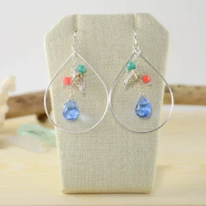 Blue glass pink coral teal bead silver teardrop earrings