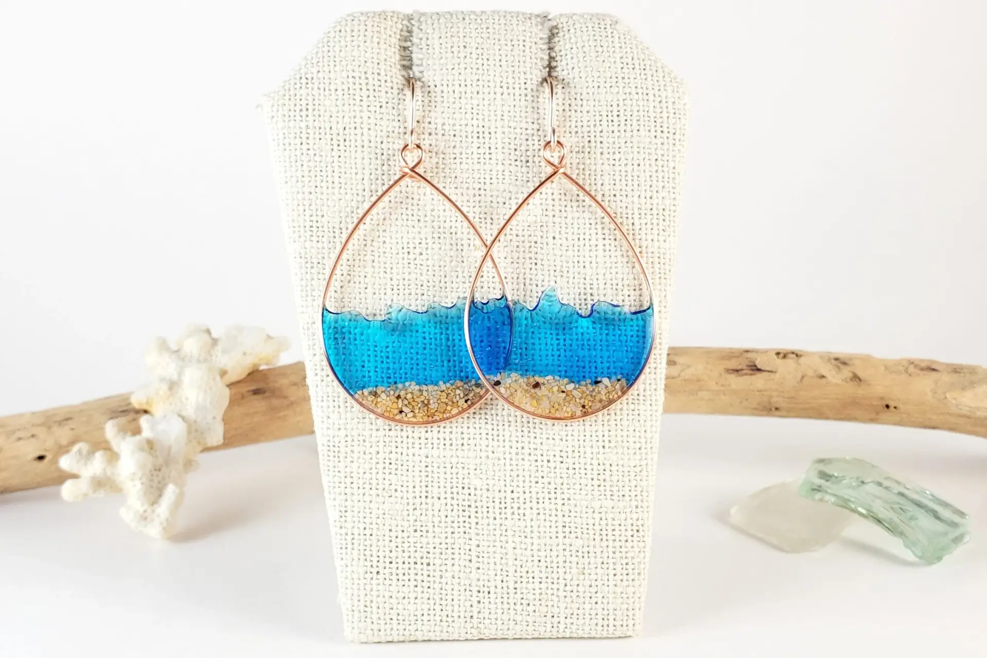 Marine blue water sand teardrop earrings and necklace - Image 5