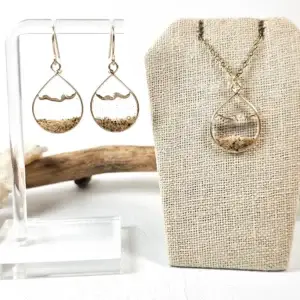 Clear water sand teardrop earrings and necklace-small size