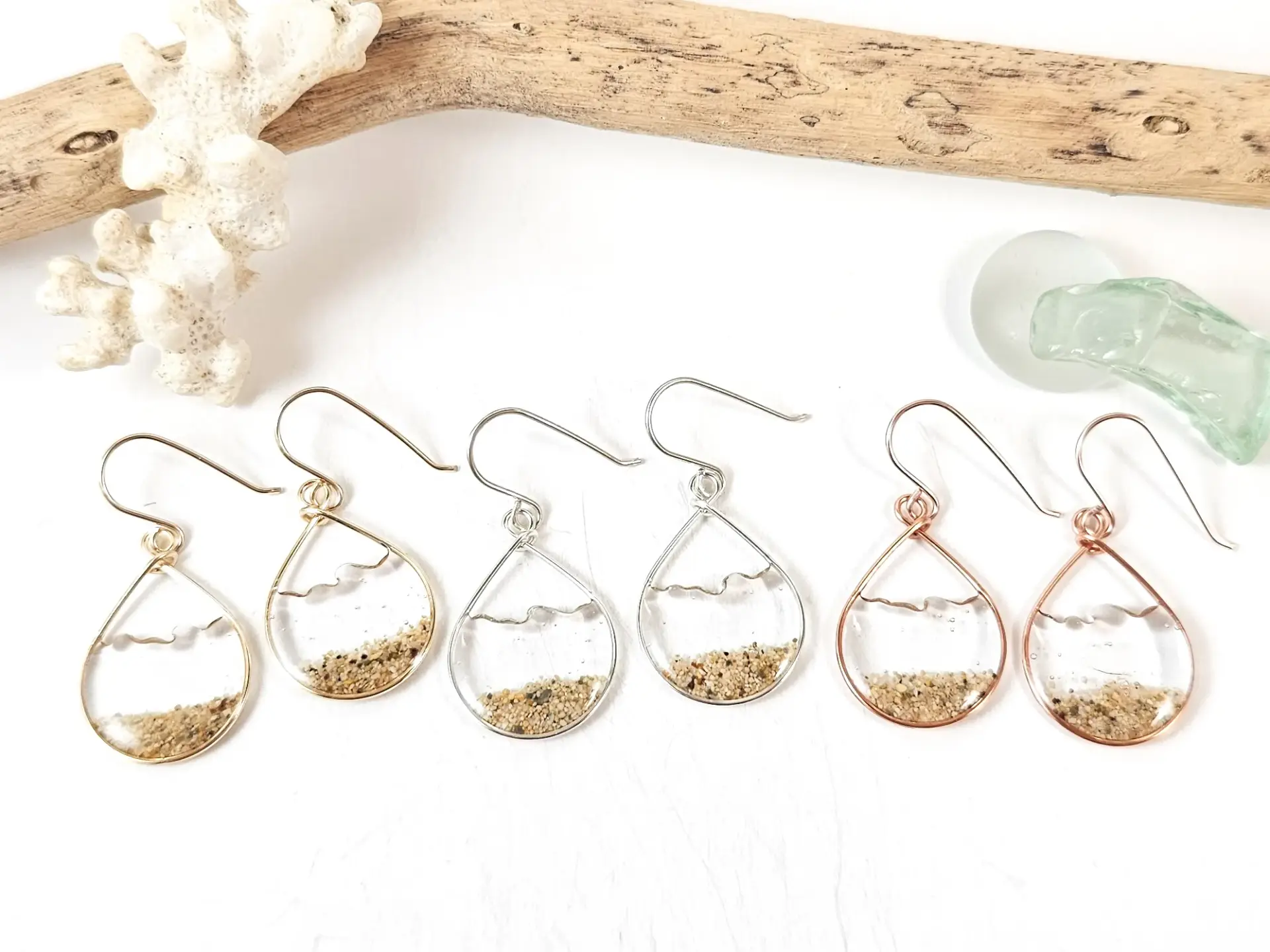 Clear water sand teardrop earrings and necklace-small size - Image 3