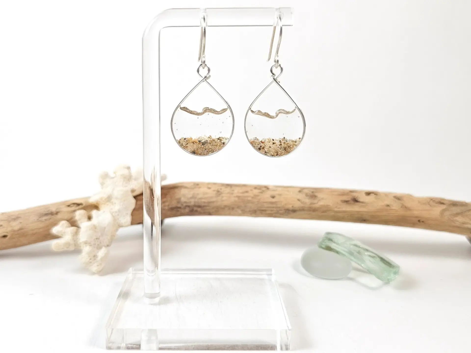 Clear water sand teardrop earrings and necklace-small size - Image 4