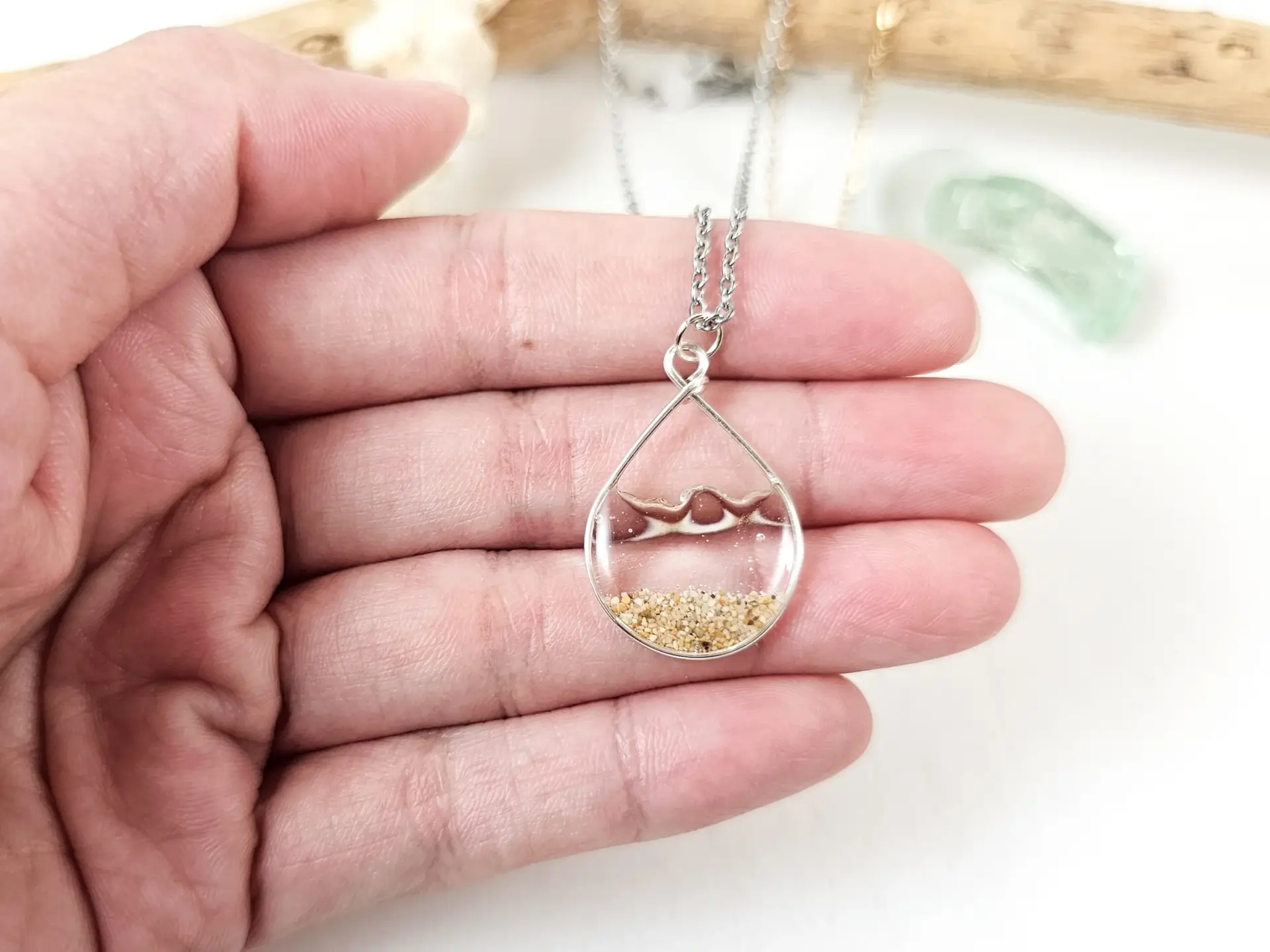 Clear water sand teardrop earrings and necklace-small size - Image 8