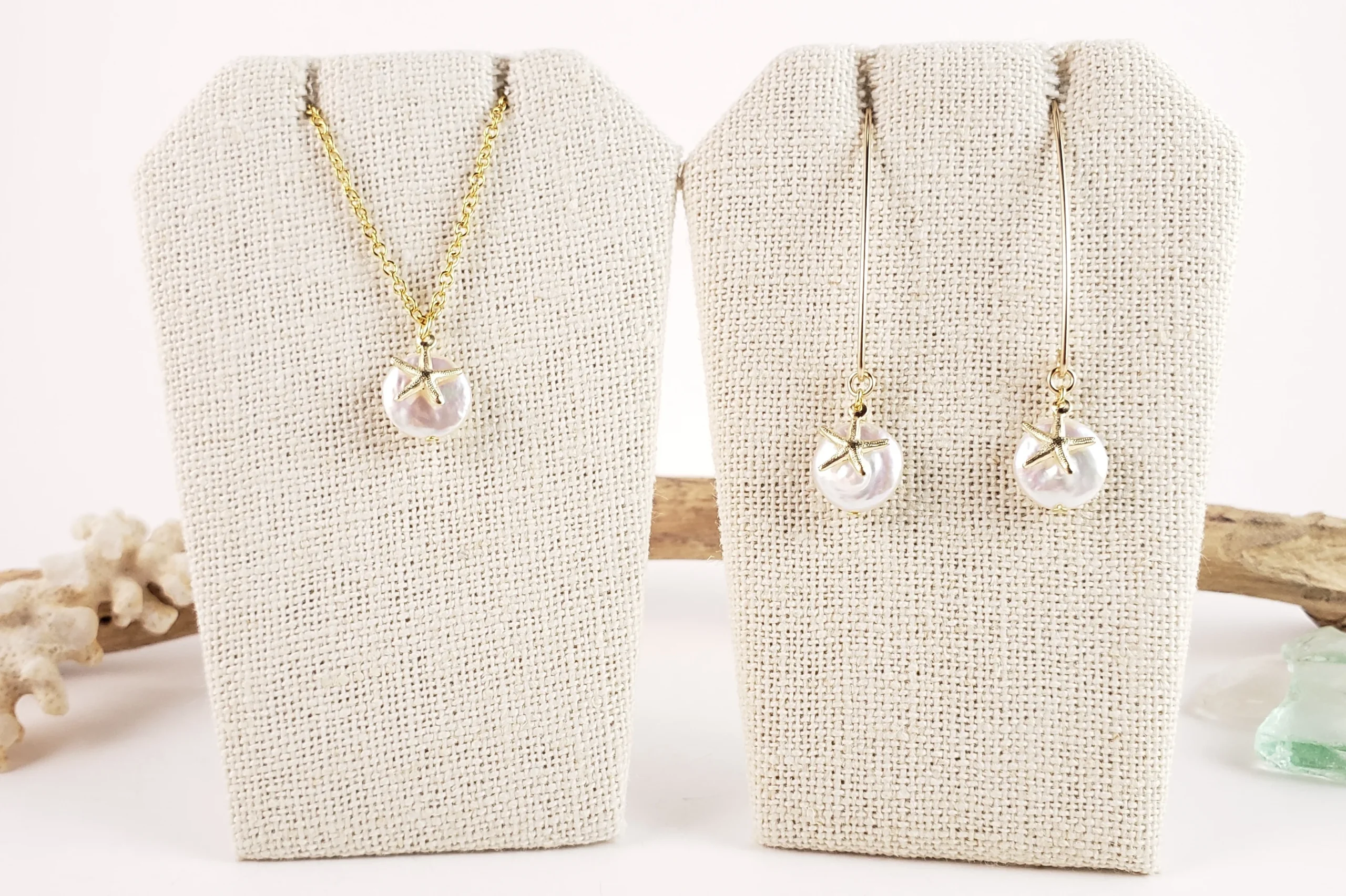 Coin pearl starfish earrings and necklace