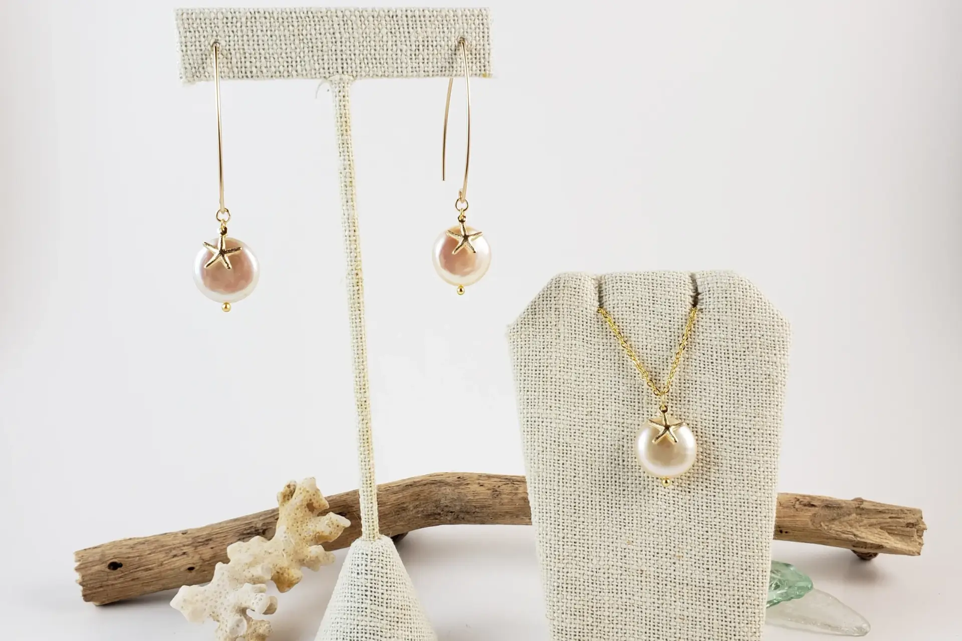 Coin pearl starfish earrings and necklace - Image 8