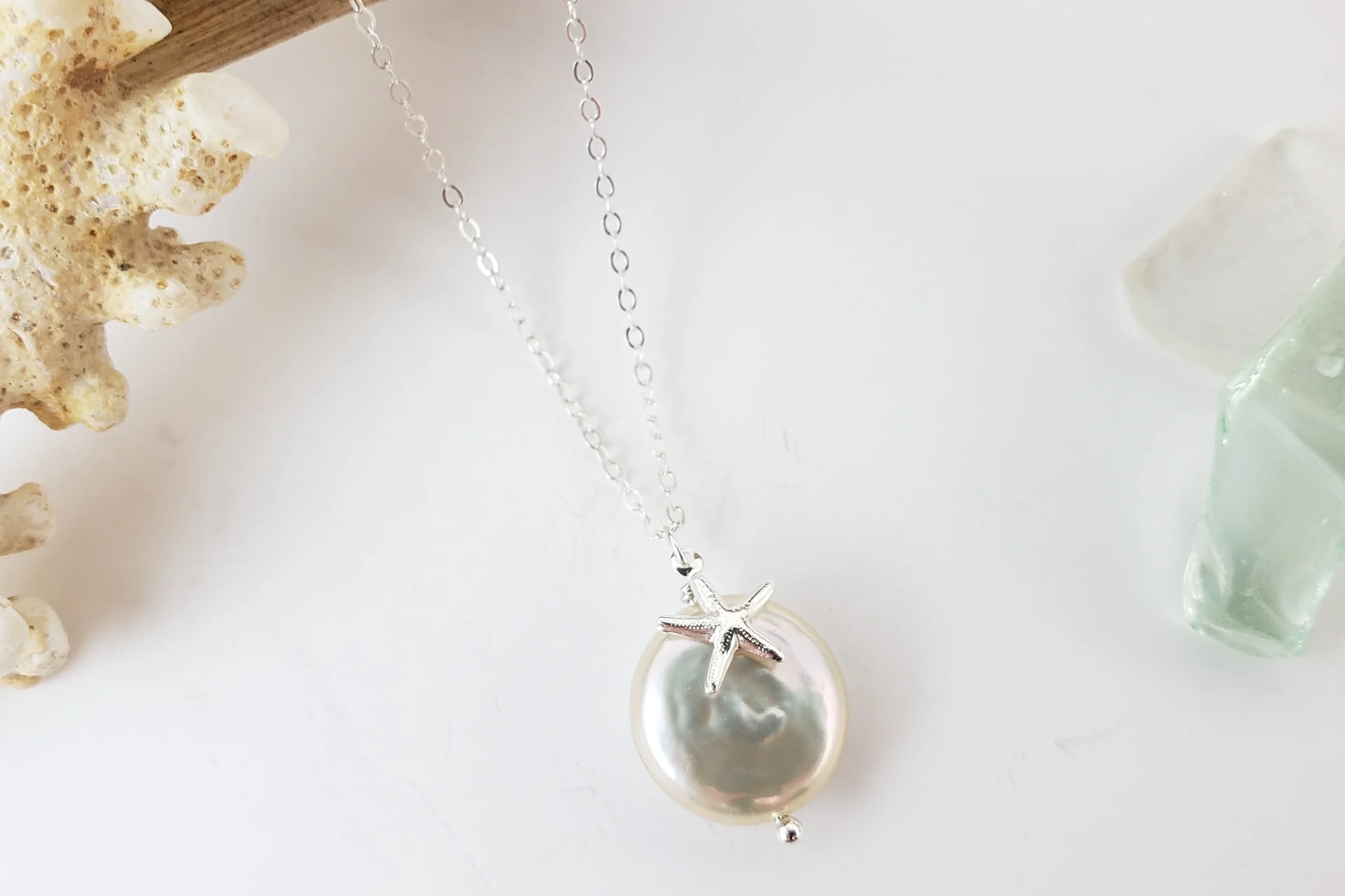Coin pearl starfish earrings and necklace - Image 4