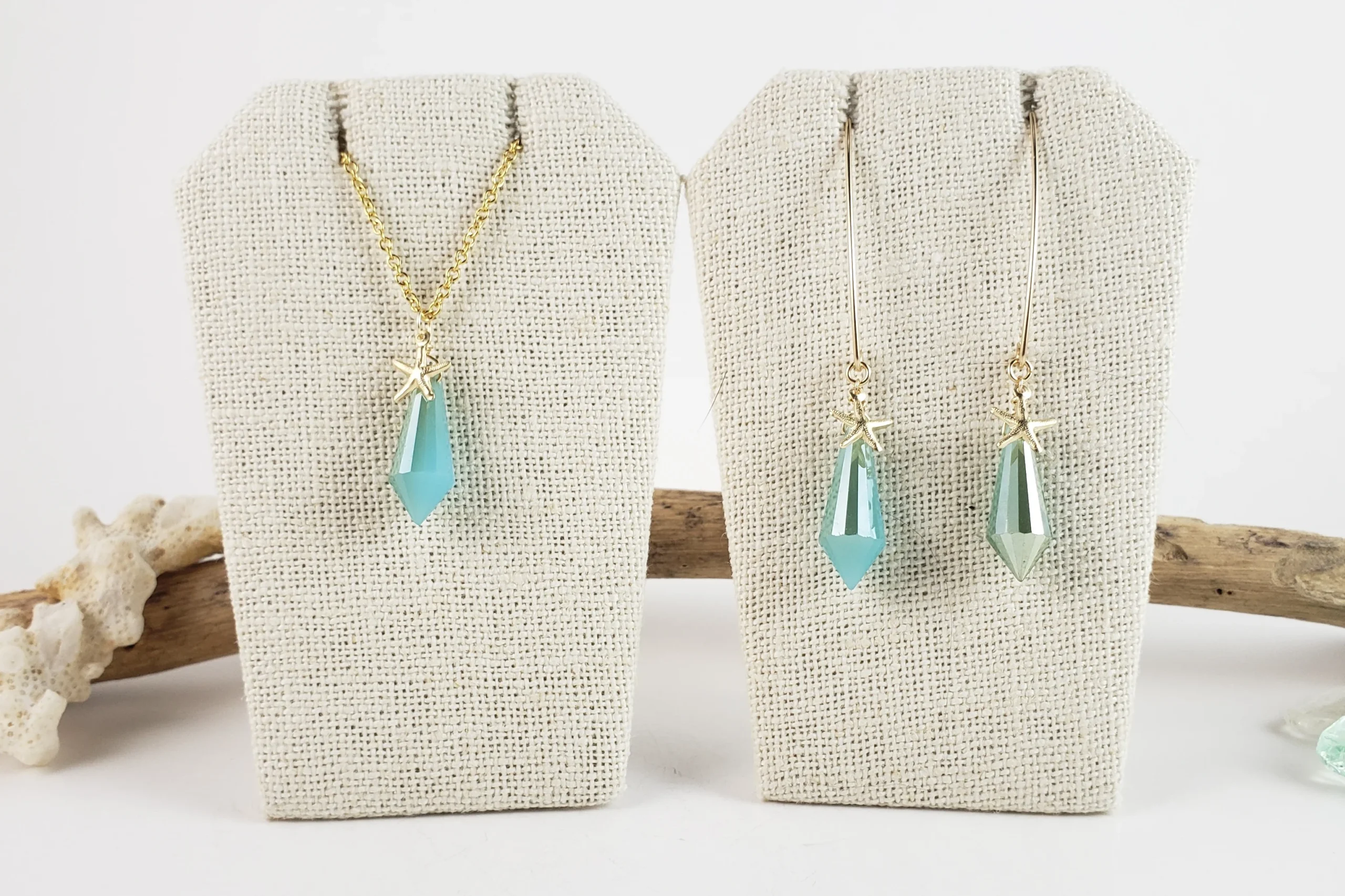 Crystal drop and starfish earrings and necklace