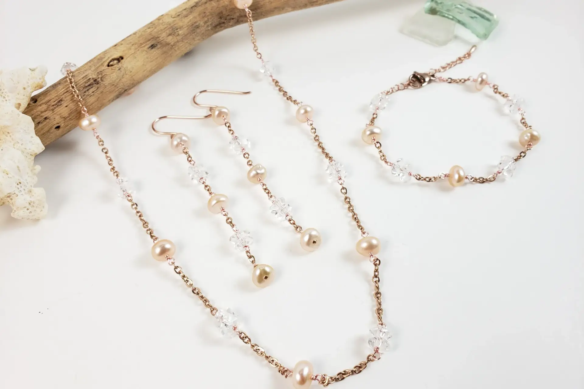 The crystal sea collection earrings, bracelet, anklet, and necklace