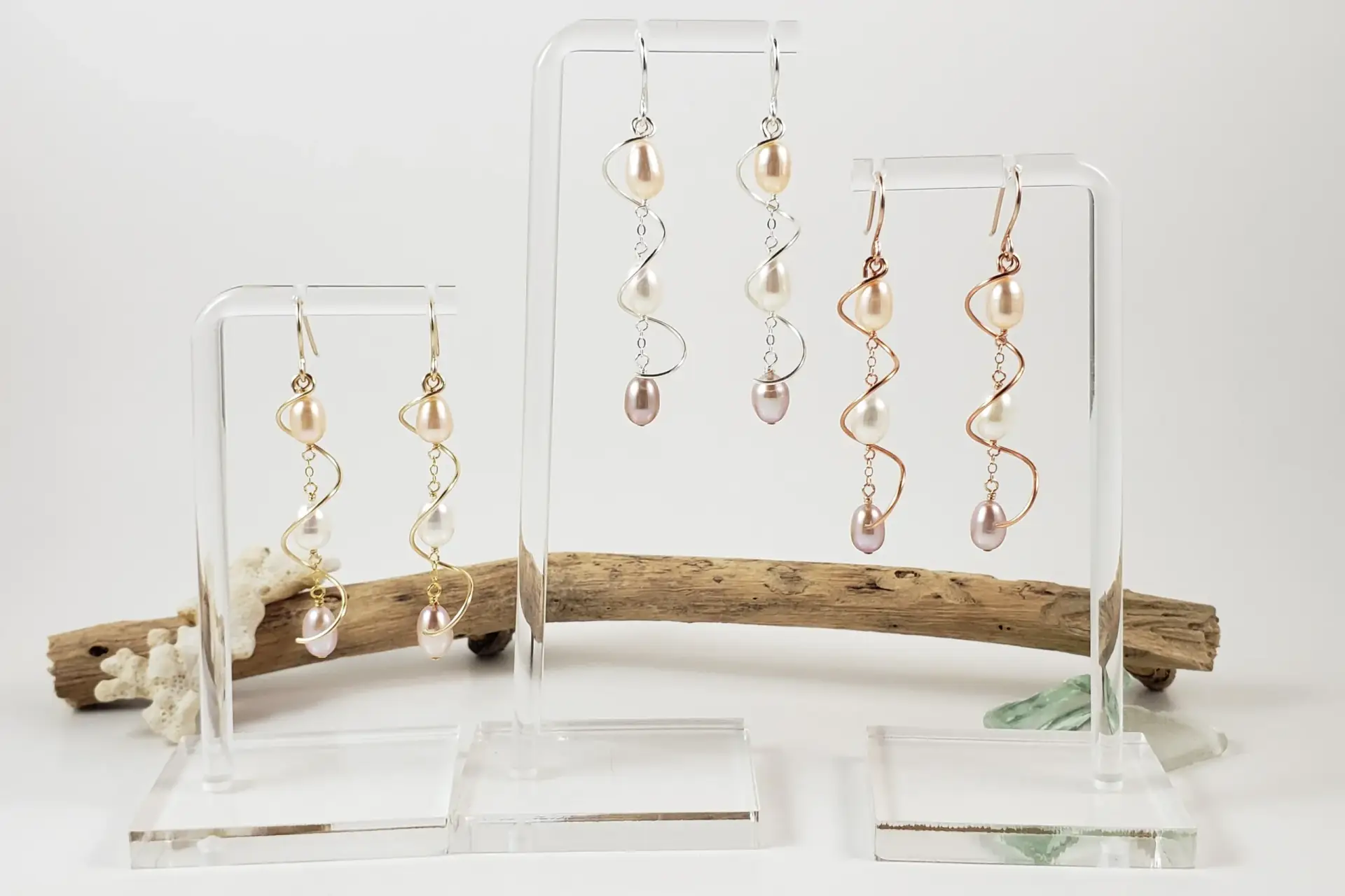 Freshwater pearl spiral earrings