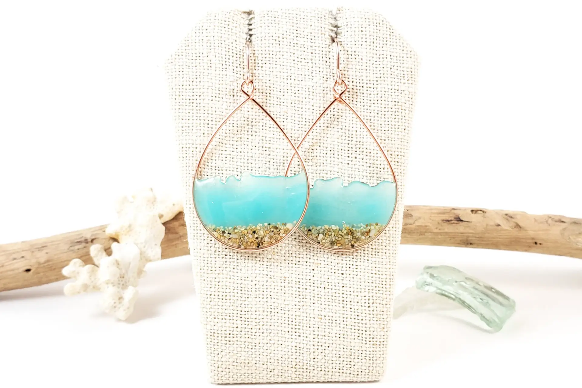 Aqua glow in the dark water and sand teardrop earrings and necklace - Image 5