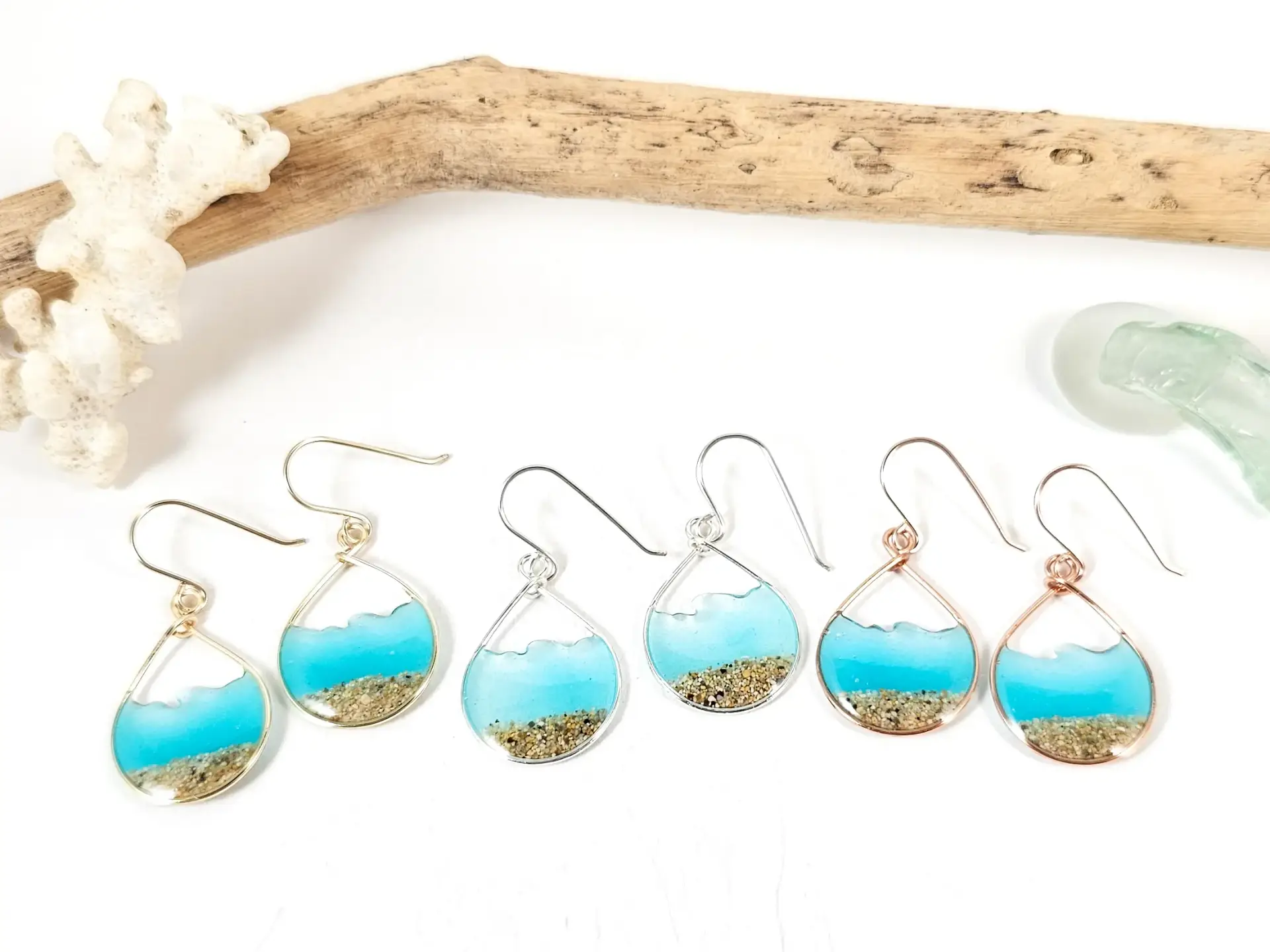 Glow in the dark aqua water sand teardrop earrings and necklace-small size - Image 2