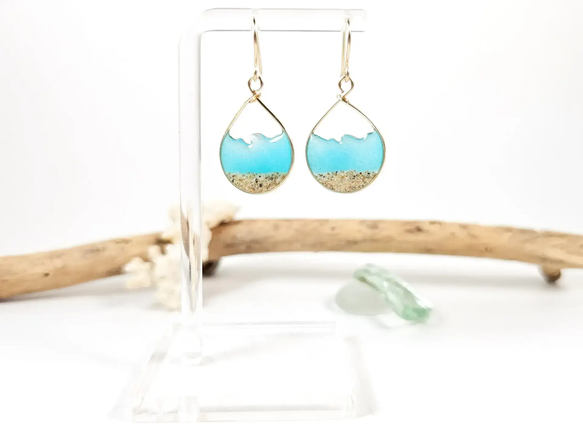 Glow in the dark aqua water sand teardrop earrings and necklace-small size - Image 3