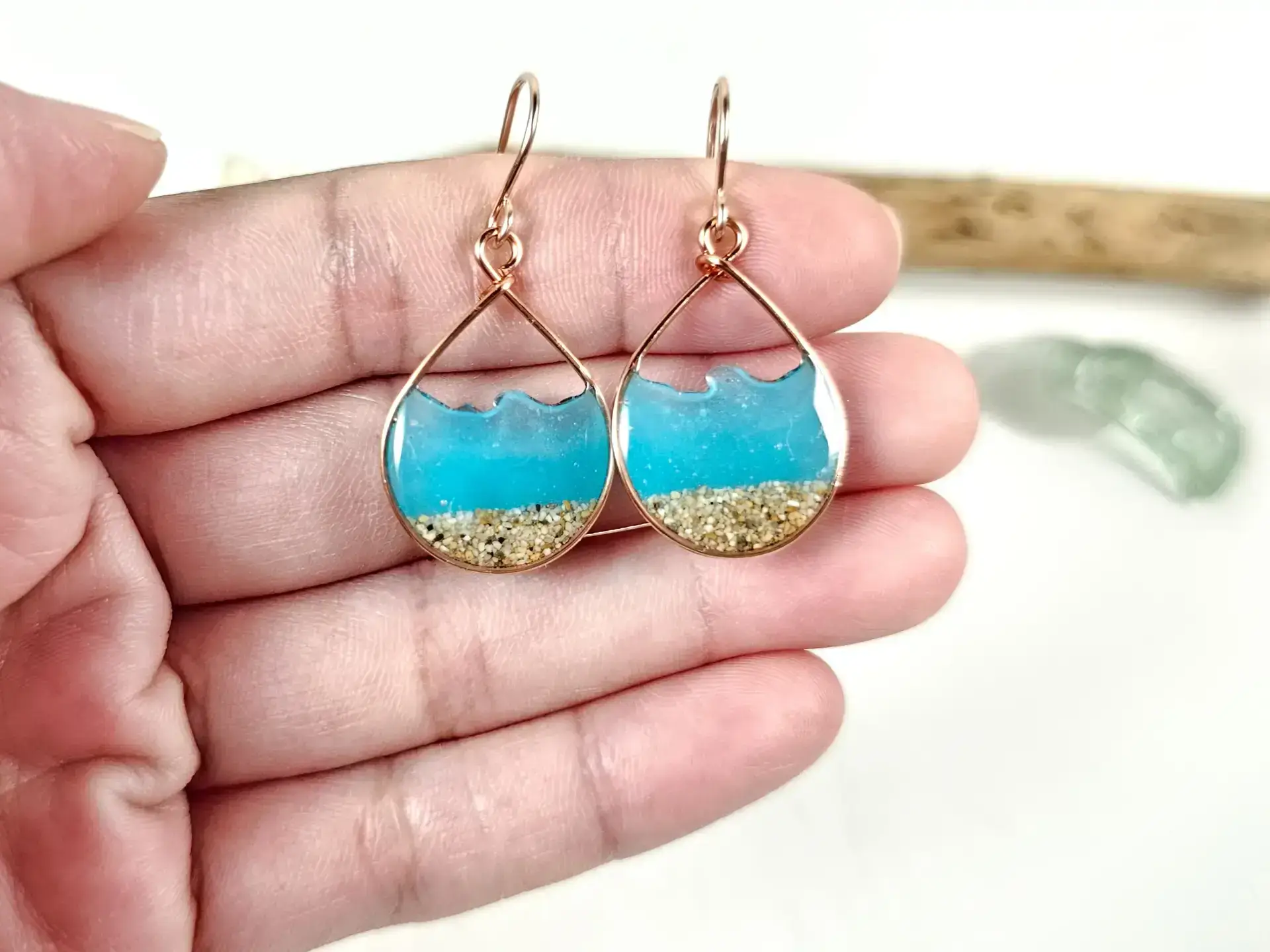 Glow in the dark aqua water sand teardrop earrings and necklace-small size - Image 6