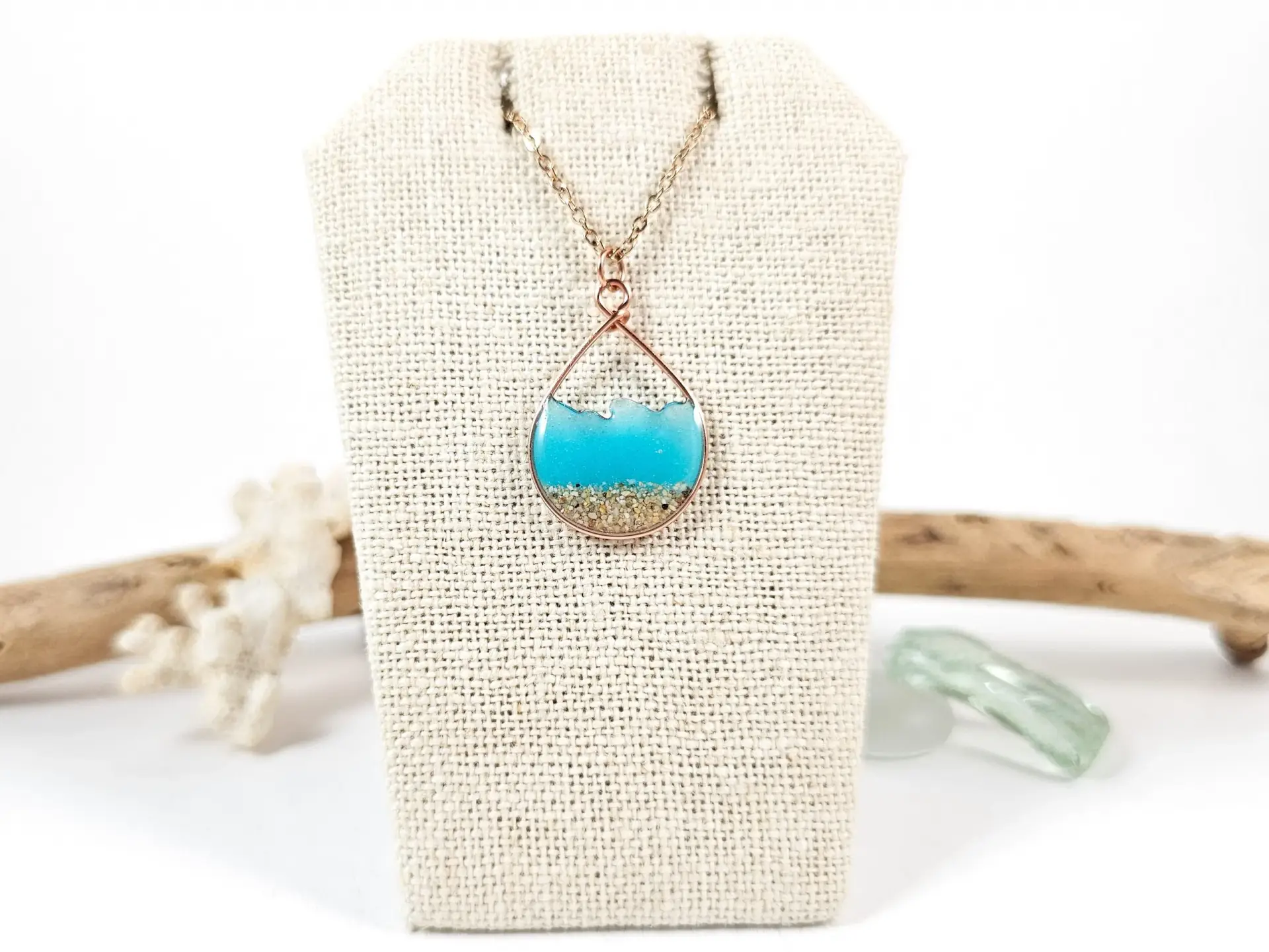 Glow in the dark aqua water sand teardrop earrings and necklace-small size - Image 7