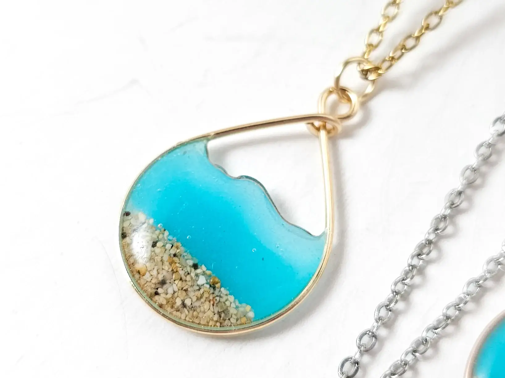 Glow in the dark aqua water sand teardrop earrings and necklace-small size - Image 8