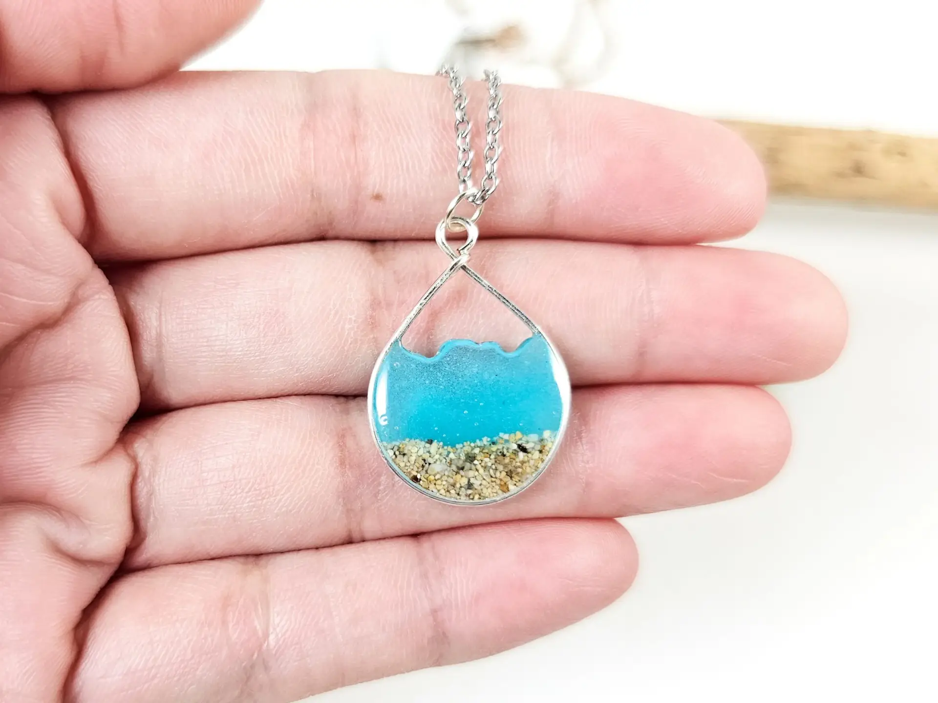 Glow in the dark aqua water sand teardrop earrings and necklace-small size - Image 9