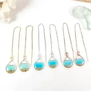 Aqua glow water and sand threader earrings