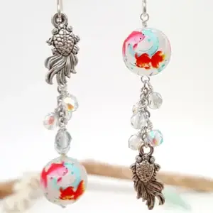 Goldfish asymmetrical earrings