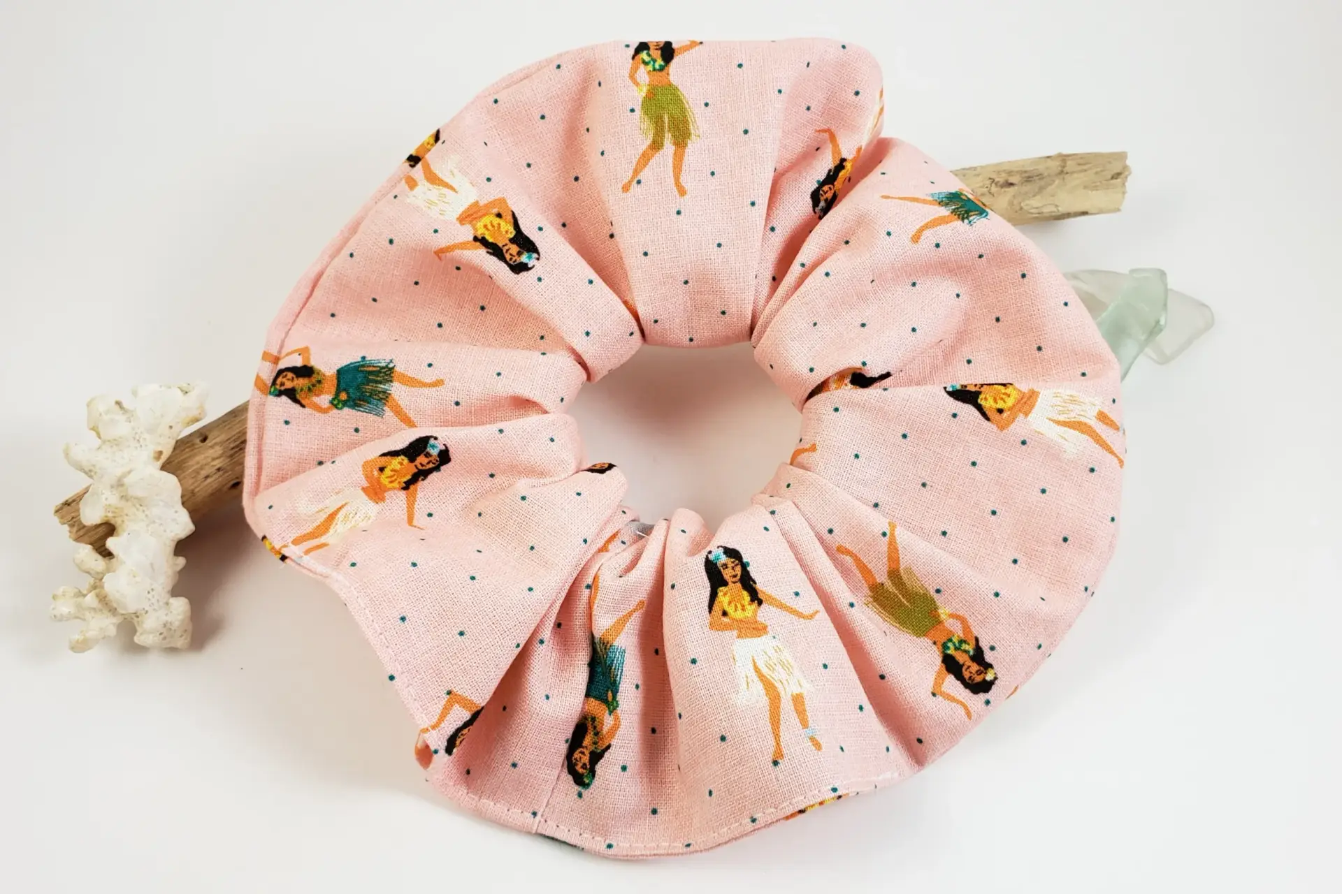 Hawaiian print scrunchies-hula girl, pineapple, sea turtle, monstera leaves, tropical flowers - Image 7