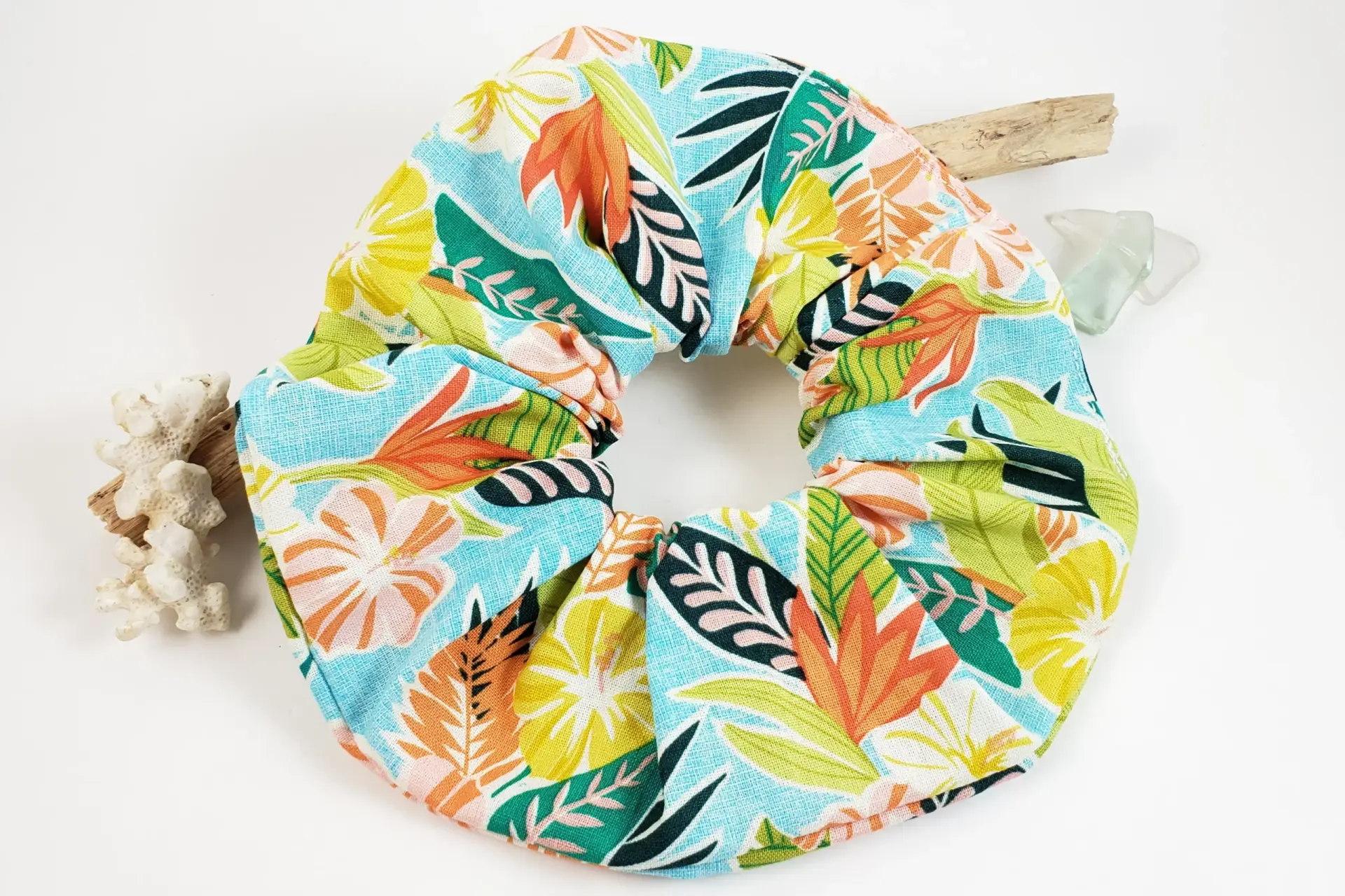 Hawaiian print scrunchies-hula girl, pineapple, sea turtle, monstera leaves, tropical flowers - Image 4