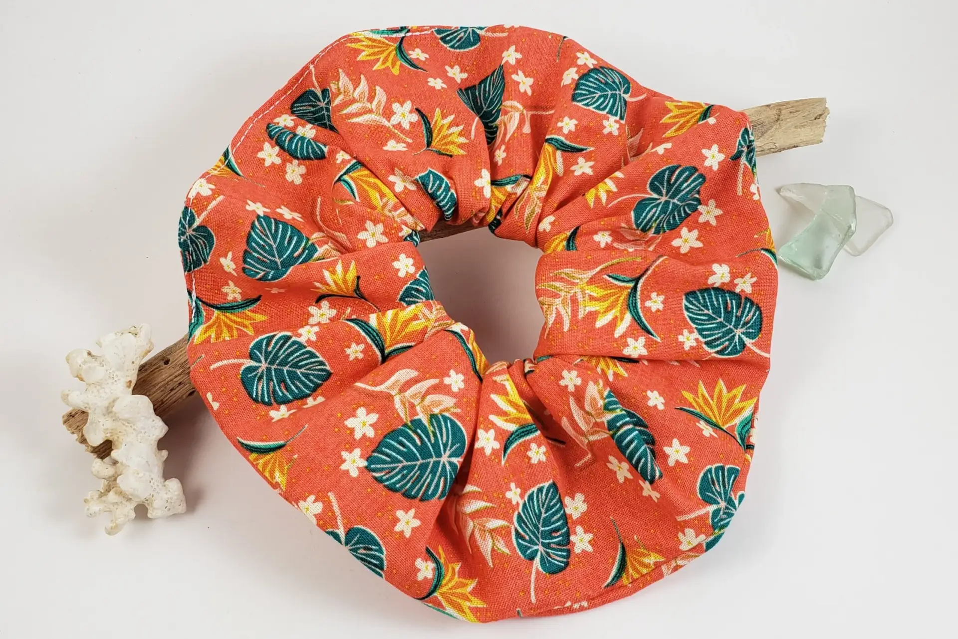 Hawaiian print scrunchies-hula girl, pineapple, sea turtle, monstera leaves, tropical flowers - Image 5