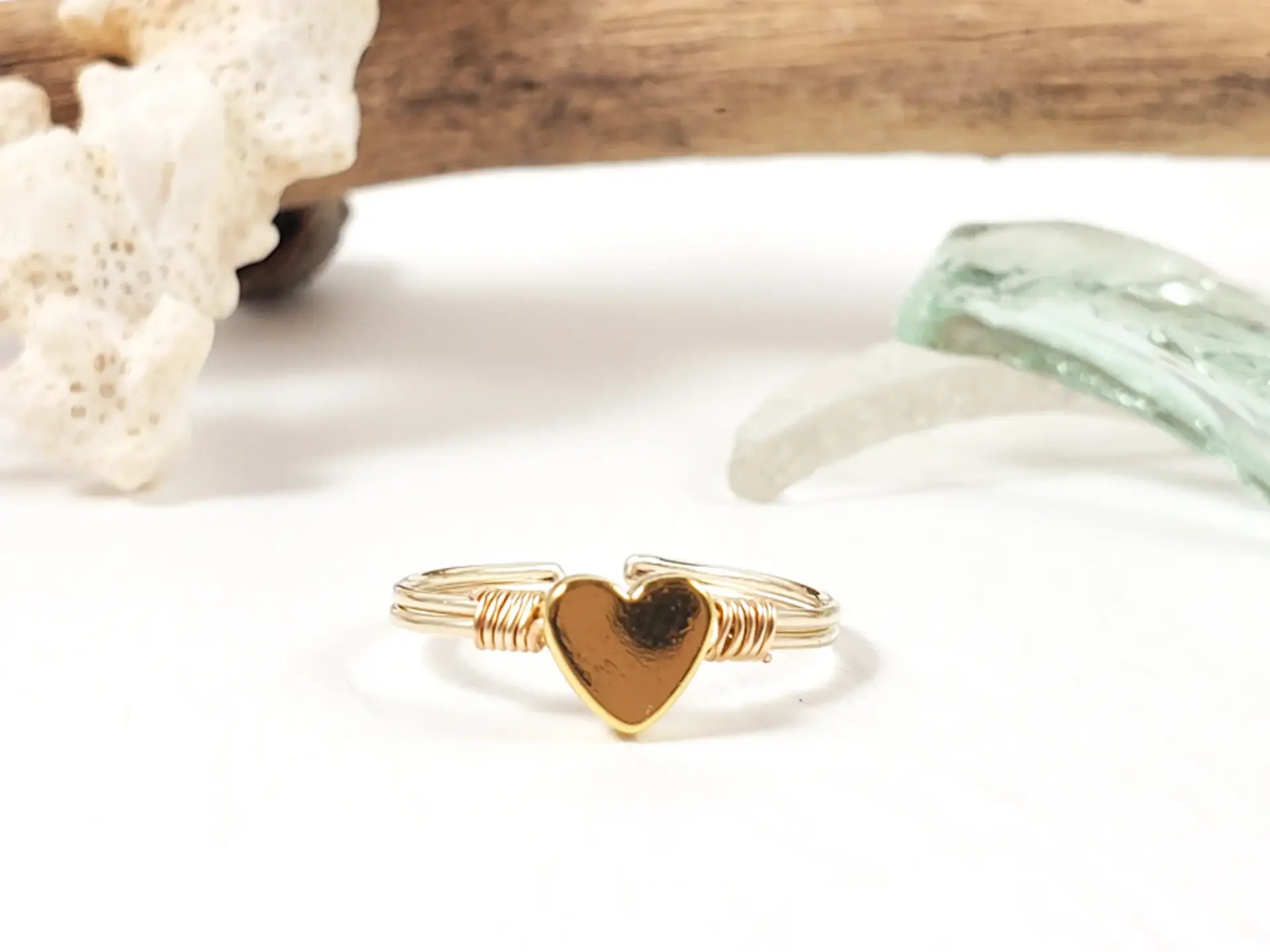 Stacking heart rings in yellow gold, silver, and rose gold - Image 4