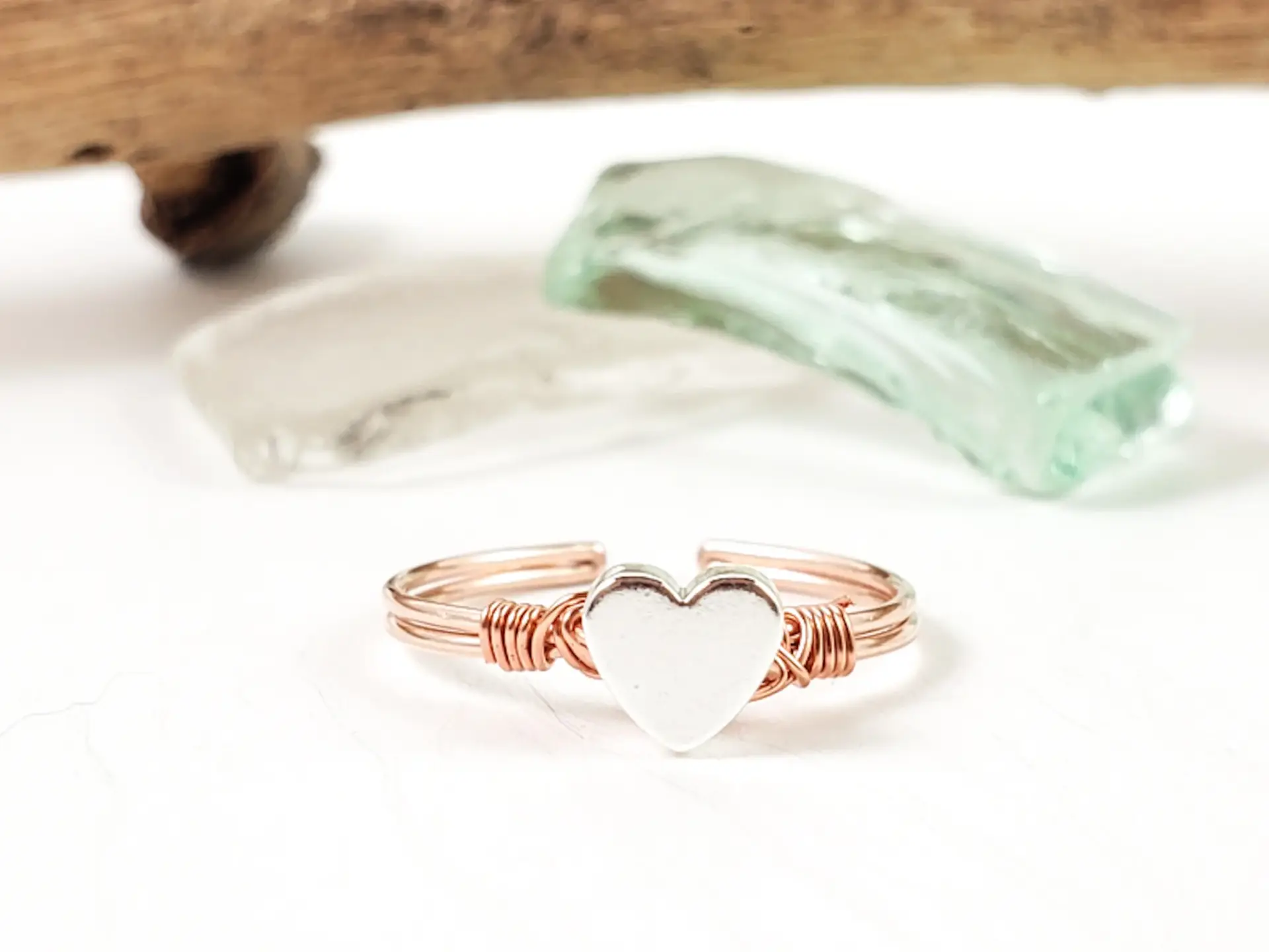 Stacking heart rings in yellow gold, silver, and rose gold - Image 3