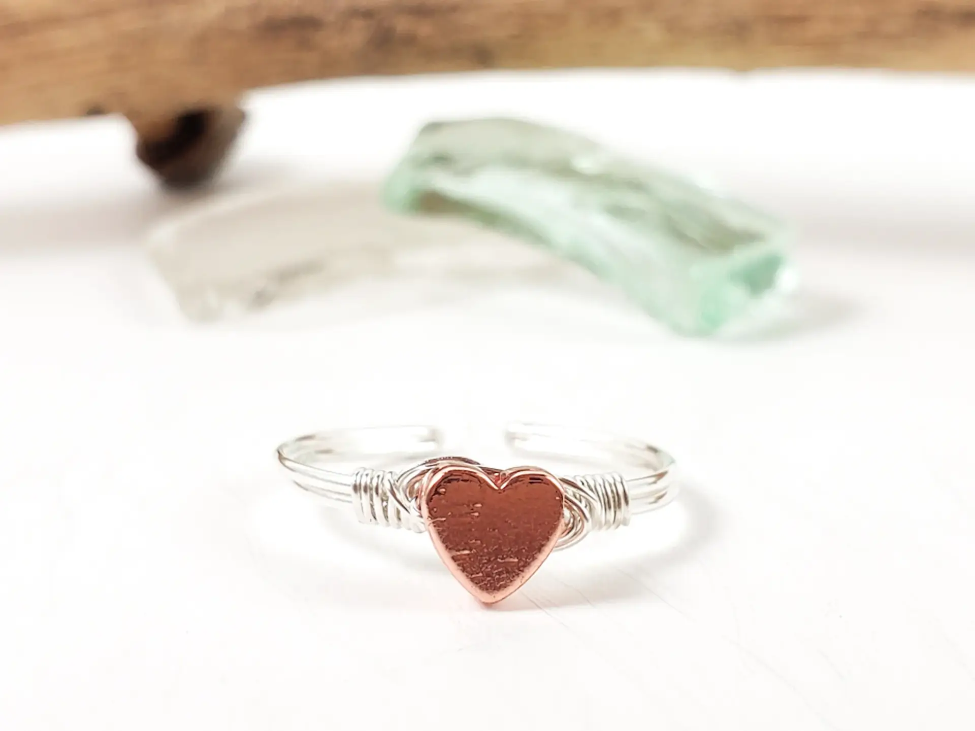 Stacking heart rings in yellow gold, silver, and rose gold - Image 2