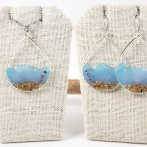 Japanese violet water and sand earrings and necklace in silver