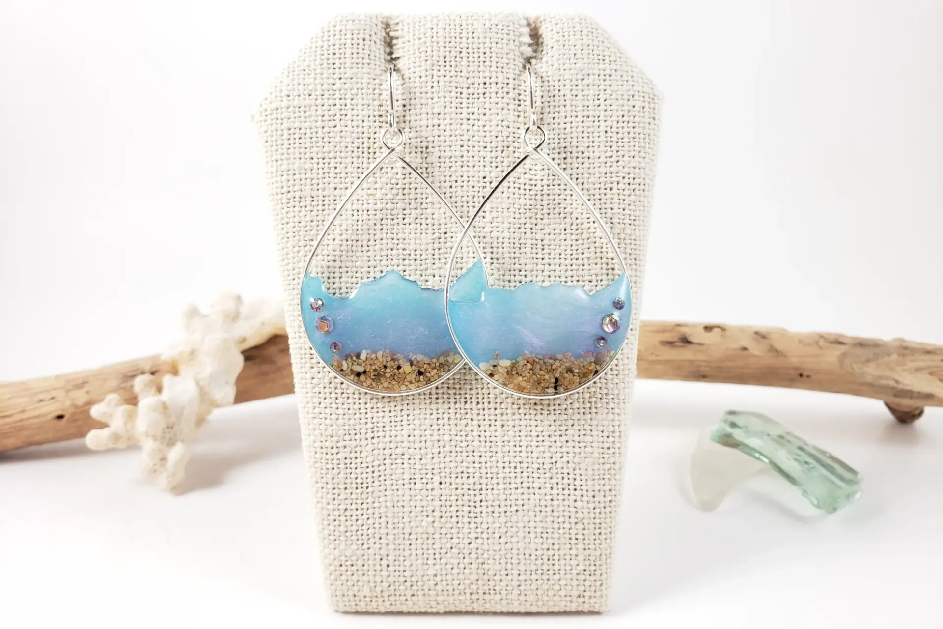 Japanese violet water and sand earrings and necklace in silver - Image 3