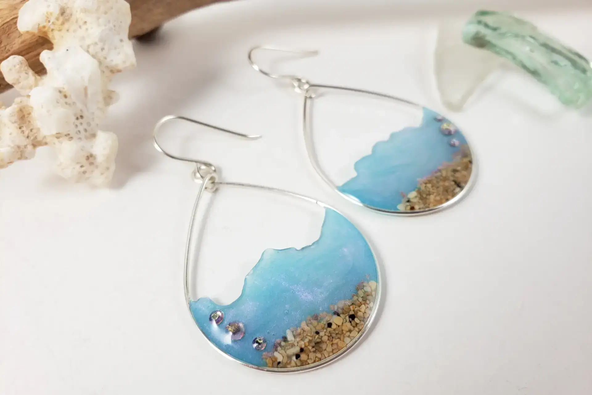 Japanese violet water and sand earrings and necklace in silver - Image 2