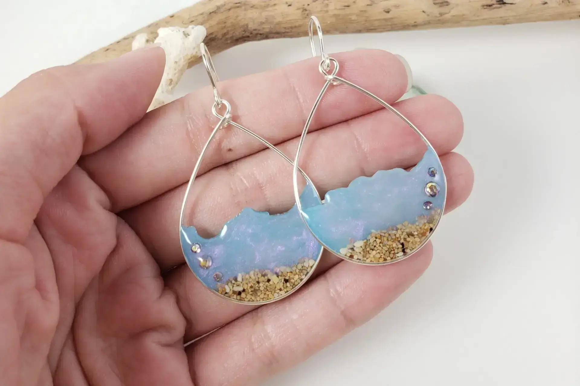 Japanese violet water and sand earrings and necklace in silver - Image 6