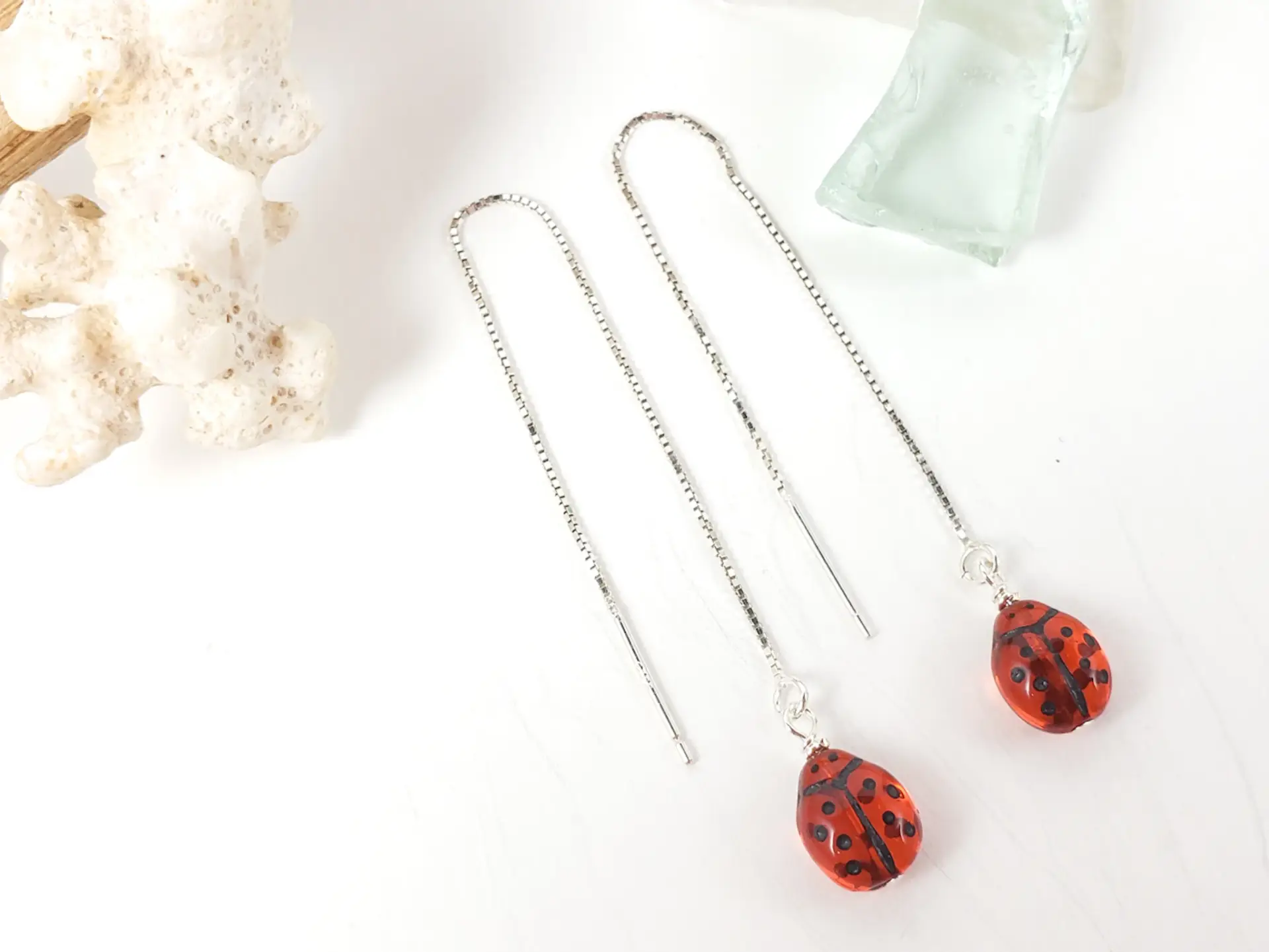 Ladybug earrings, necklace, bracelet, and ring in red or turquoise - Image 3